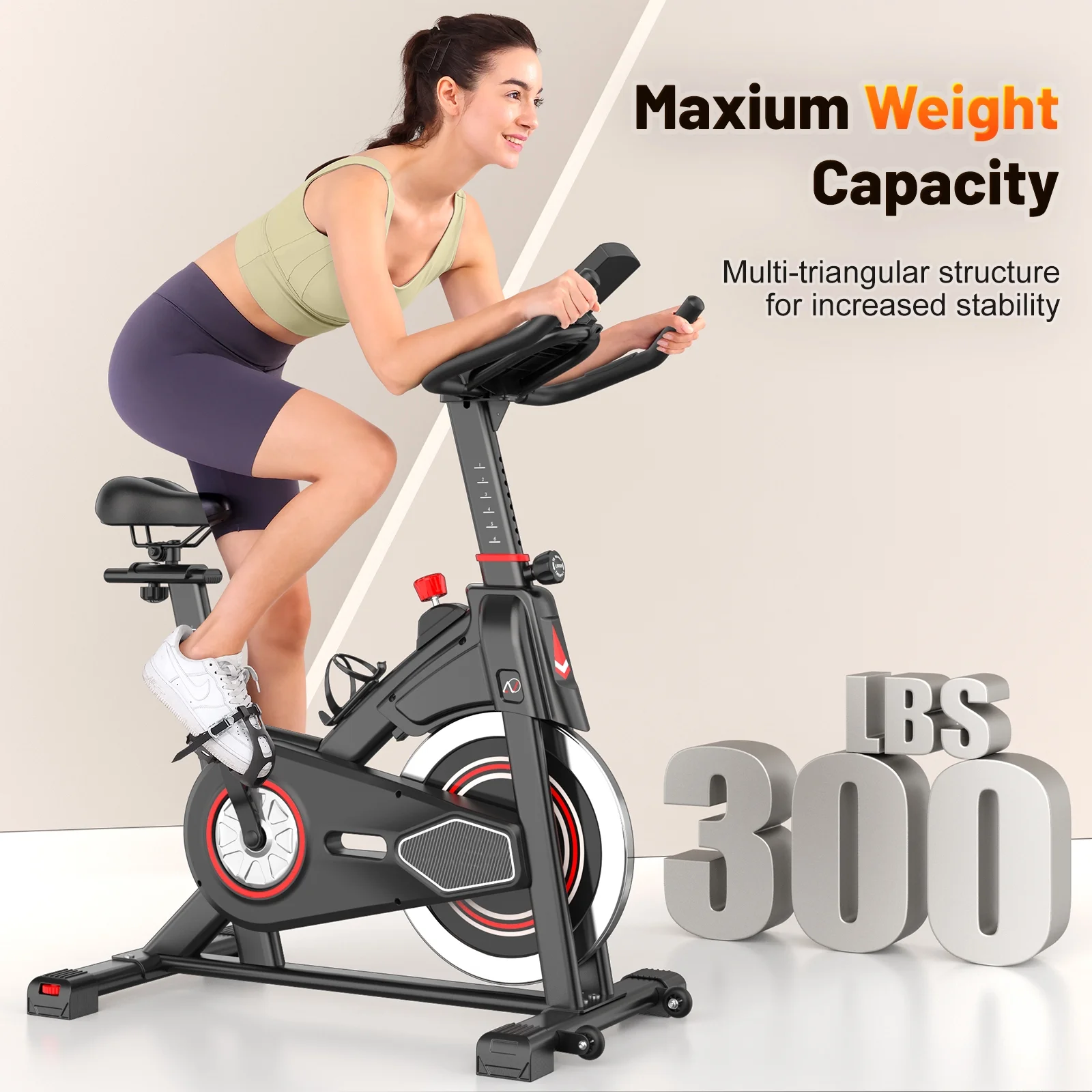 Exercise Bike Indoor Stationary Cycling Bike with 300lbs Weight Capacity,100% Resistance Adjustment Range, Heavy Flywheel, Comfortable Seat Cushion LCD Monitor(5997-R) - Image 7