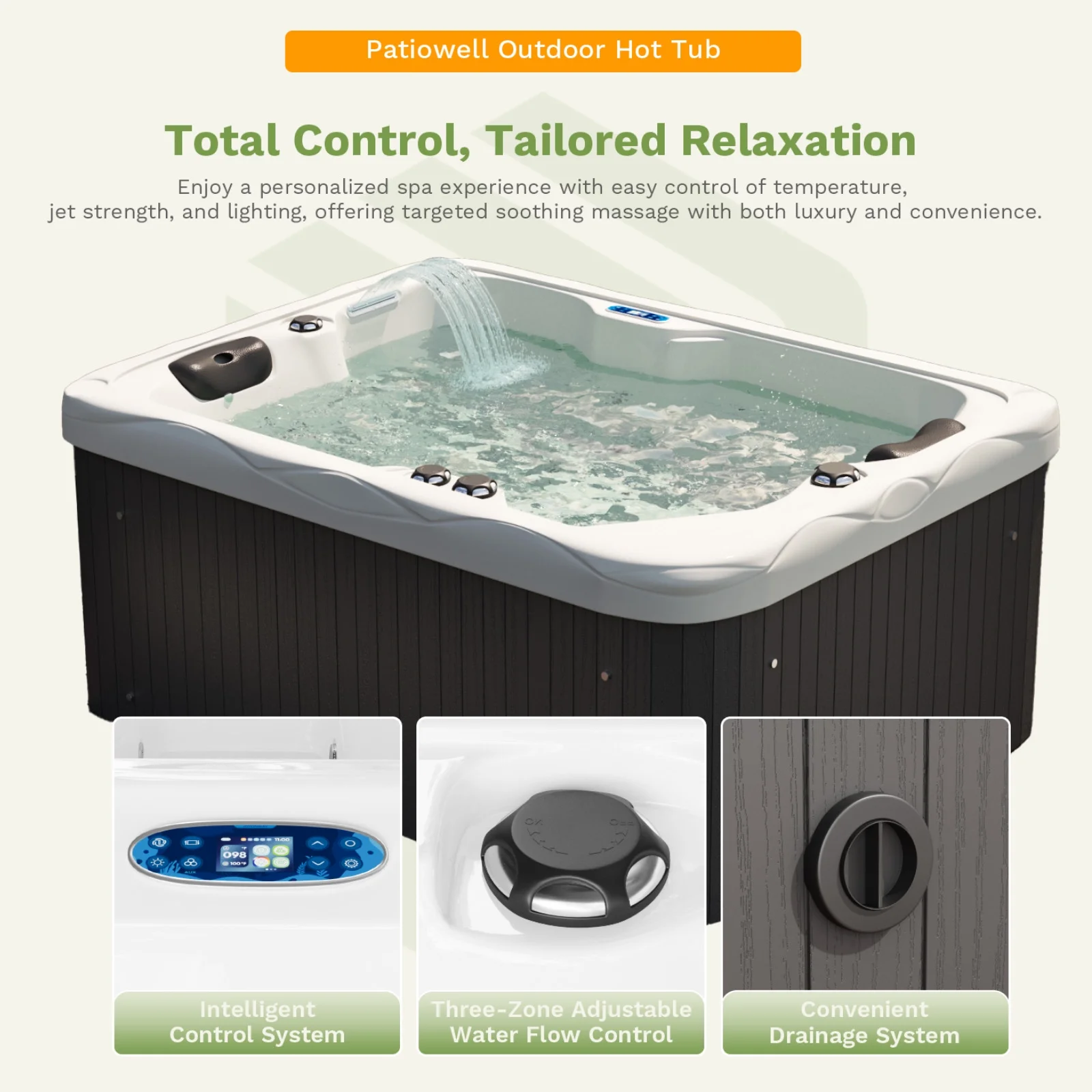 2 Person Home Spa Hot Tub for Outdoor, with 41pcs Massage Jets, LED lighting, Built-In Water Purification System, 900L, Black(2) - Image 6
