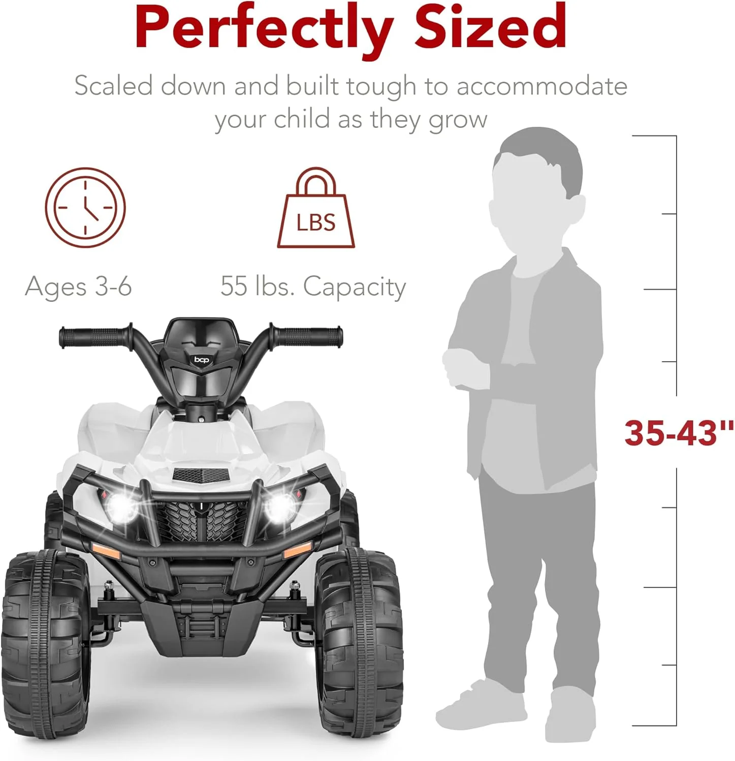 Quad électrique 12 V pour enfants Best Choice Products, véhicule tout-terrain à 4 roues avec audio Bluetooth, vitesse maximale de 3,9 km/h, pneus à crampons, phares LED et radio.