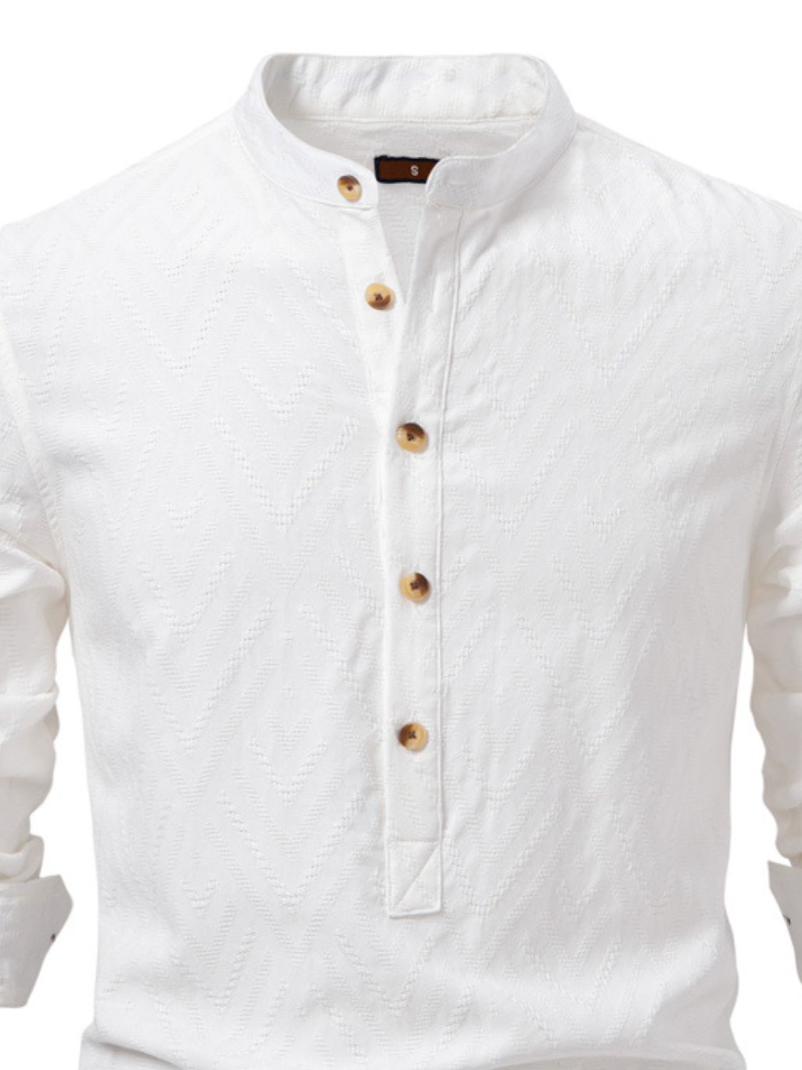 Men’s Half Button Geometric Texture Collared Neck Shirt