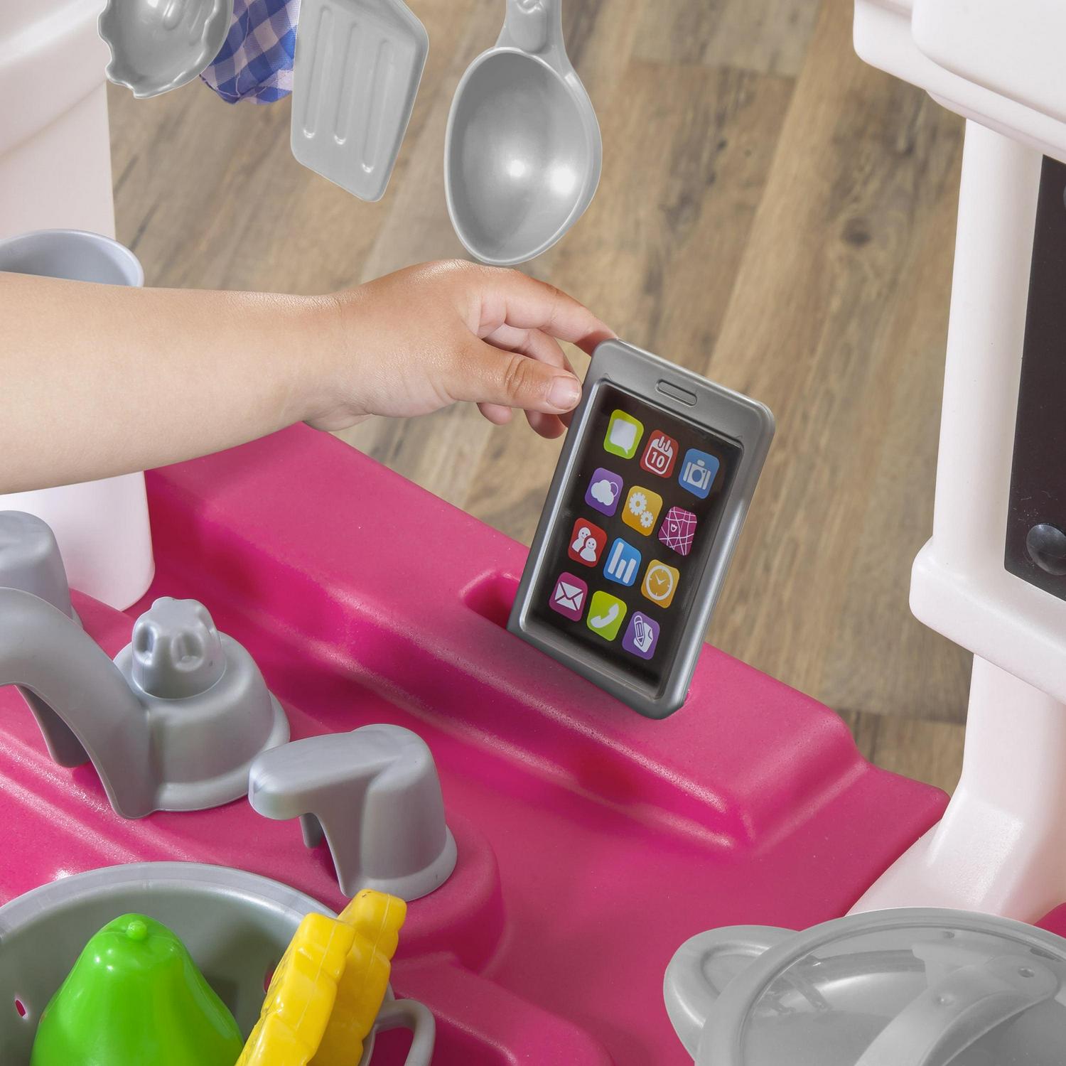 Step2 Great Gourmet Soft Pink Plastic Toddler Kitchen with 35 Piece Kitchen Playset