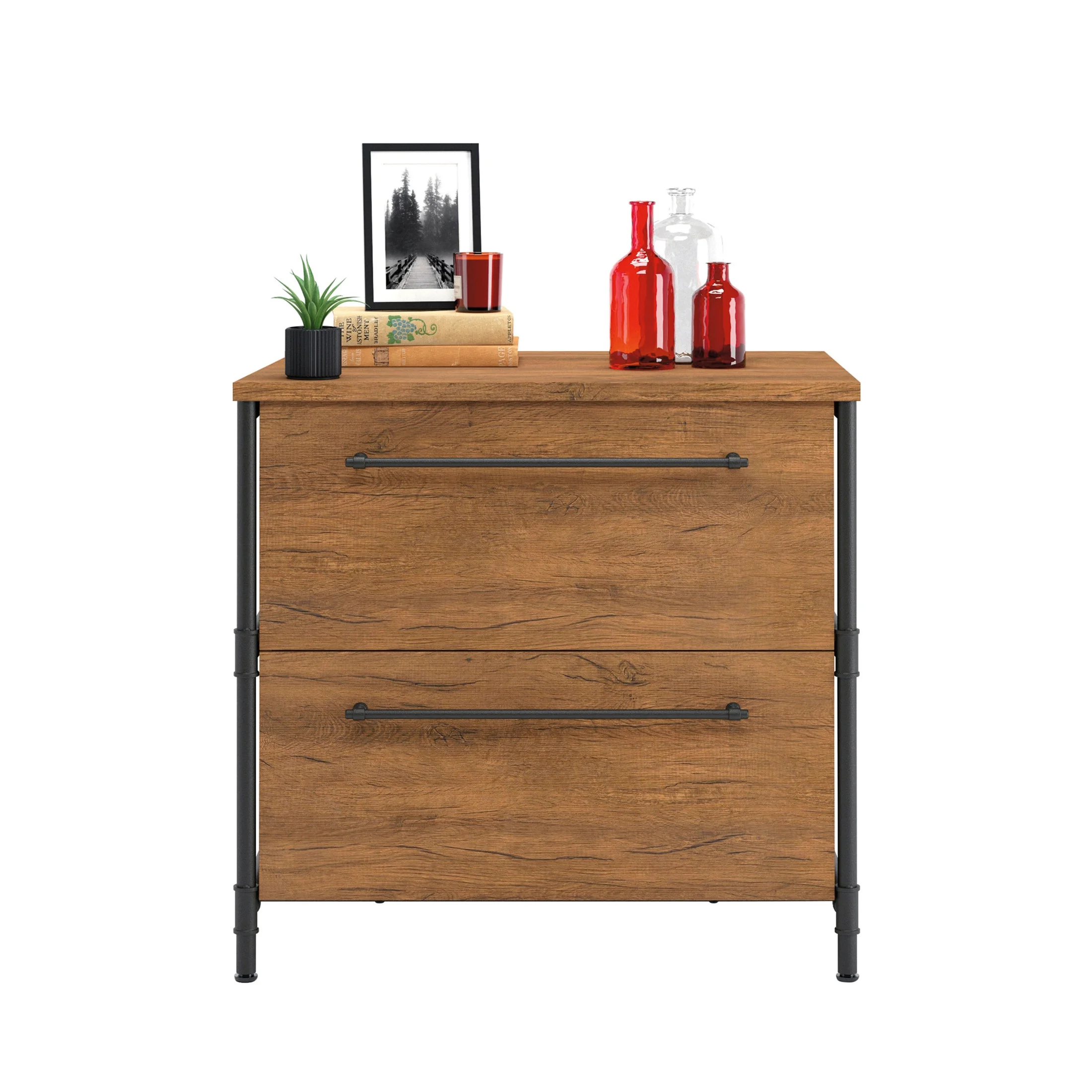 Sauder Iron City Industrial 2 Drawer Lateral File Cabinet, Checked Oak Finish