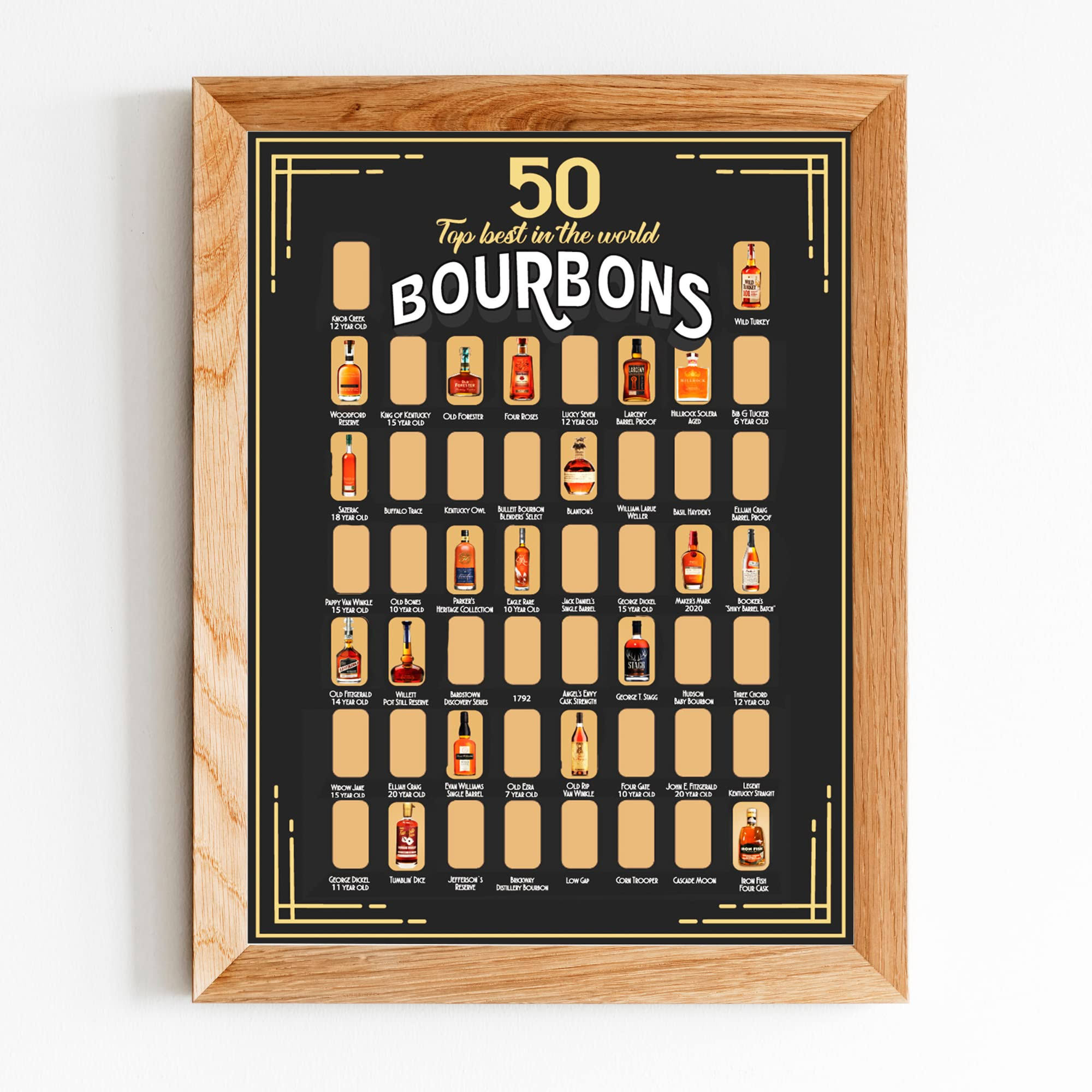 The Bourbon Bucket List 50 Best Bourbons Scratch Off Poster - Gift for Whiskey Lover, Bar, Game Room or Man Cave - 13,3*1,9*1,9
