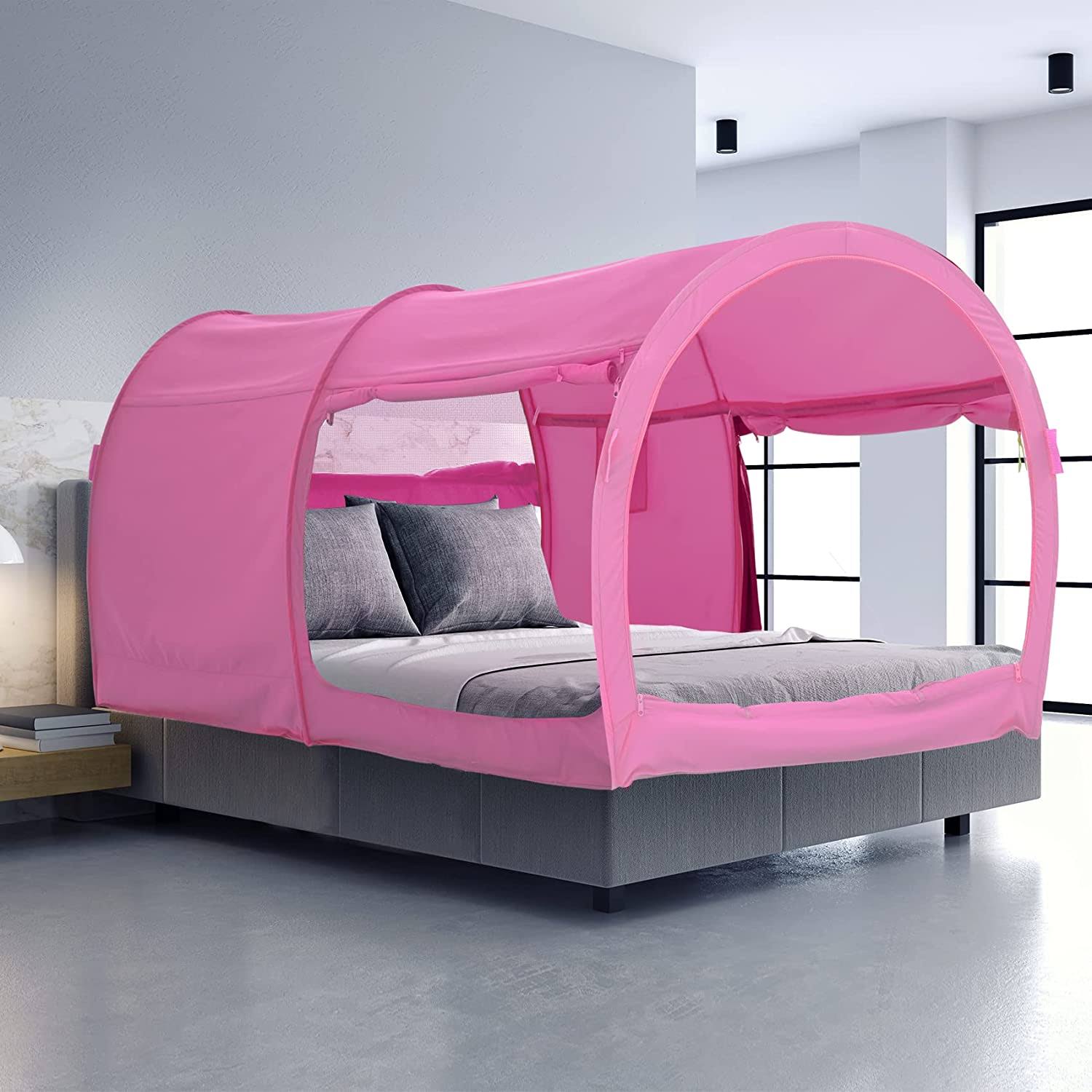 Alvantor Bed Canopy Bed Tents Dream Tents Privacy Space Twin Size Sleeping Tents Indoor Pop Up Portable Frame Curtains Breathable Pink Cottage
