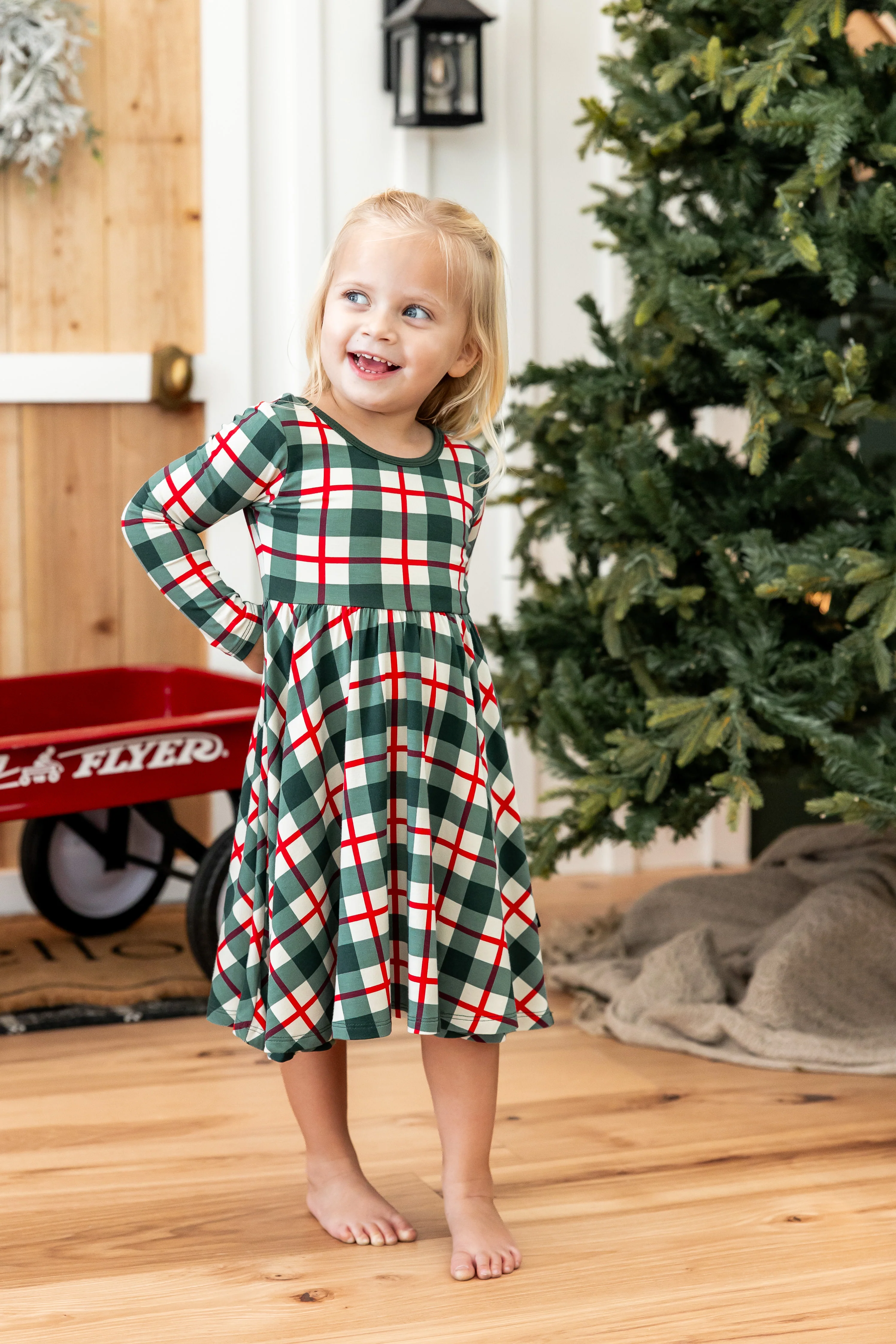 Long Sleeve Twirl Dress in Holiday Plaid
