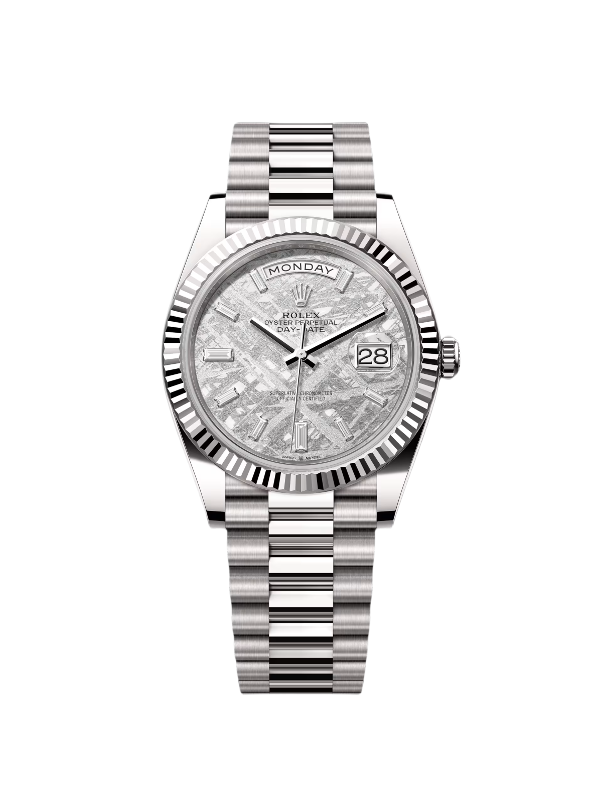 【Super Clone】RLX  Day-Date President 40mm White Gold Meteorite Diamond Baguette Dial - 228239