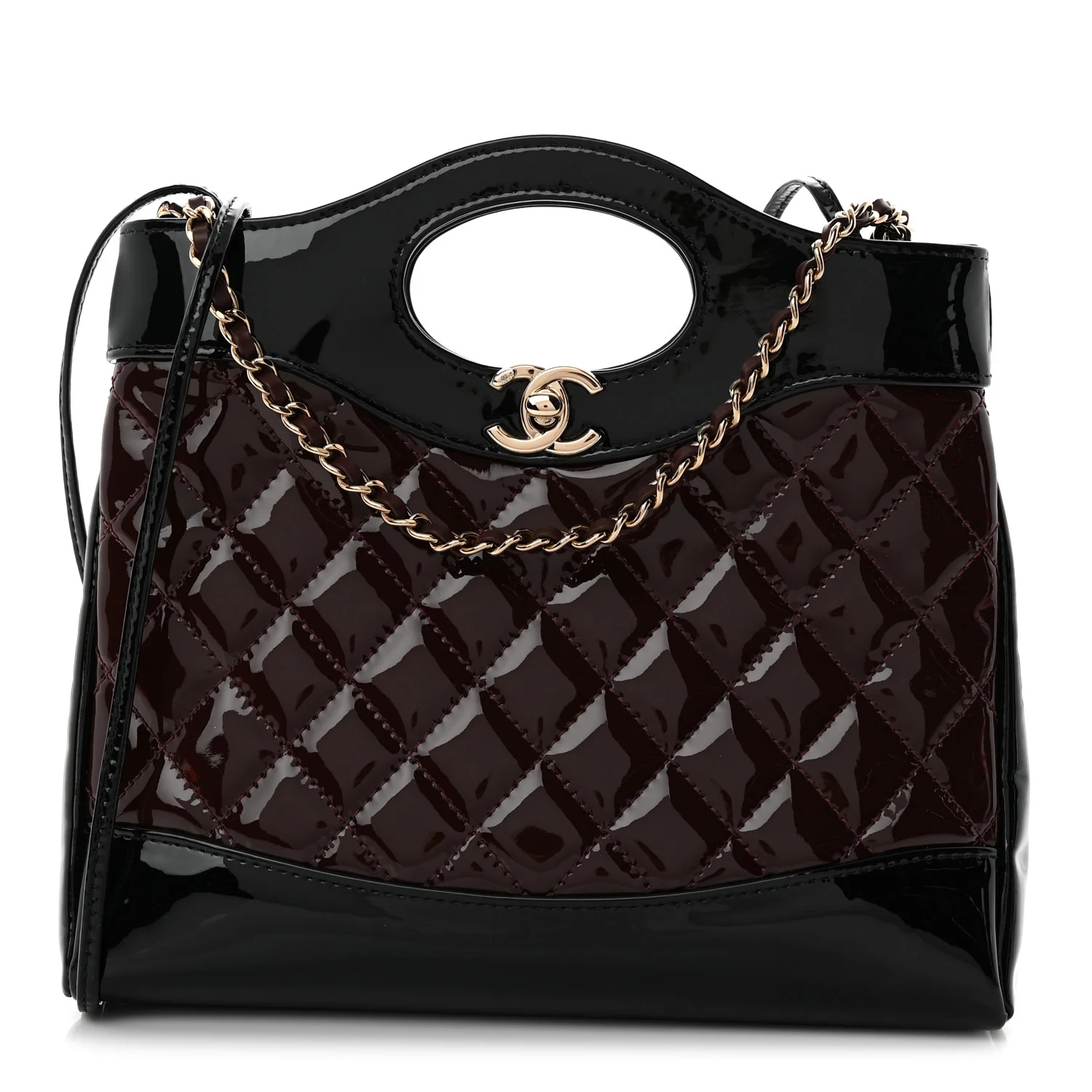Patent Calfskin Quilted Mini 31 Shopping Bag Burgundy Black