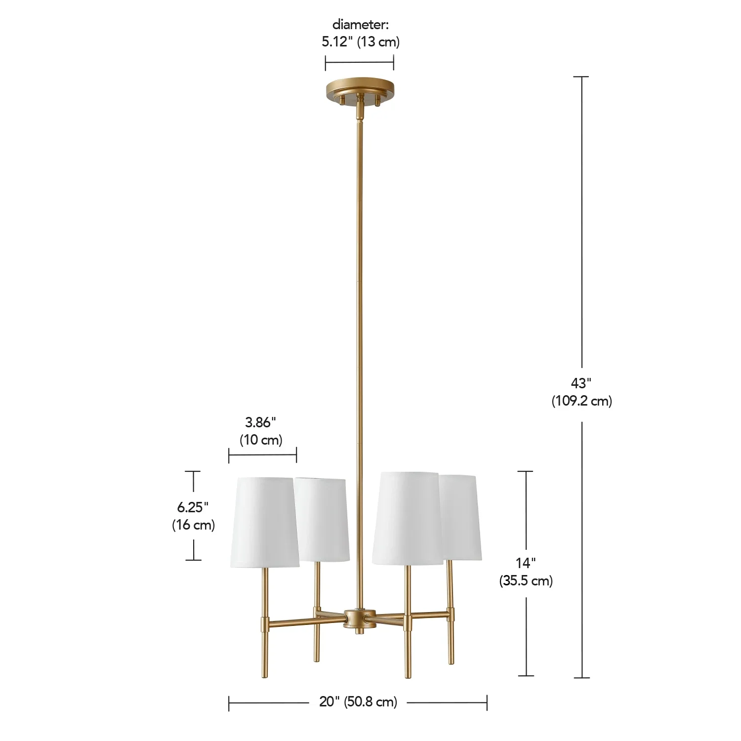 Better Homes & Gardens Meadowood 4-Light Chandelier, Matte Black Finish, White Fabric Shades, LED Bulbs Included
