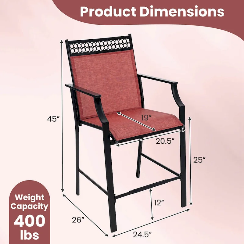Metal Frame Counter Stools Set of 2 with Footrest and Backrest