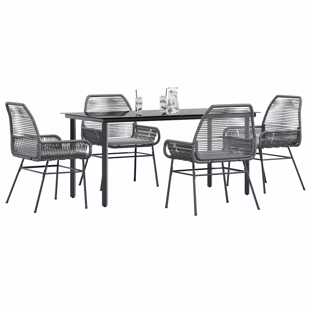 Vidaxl 7 Piece Patio Dining Set with Cushions Black Poly Rattan Glass