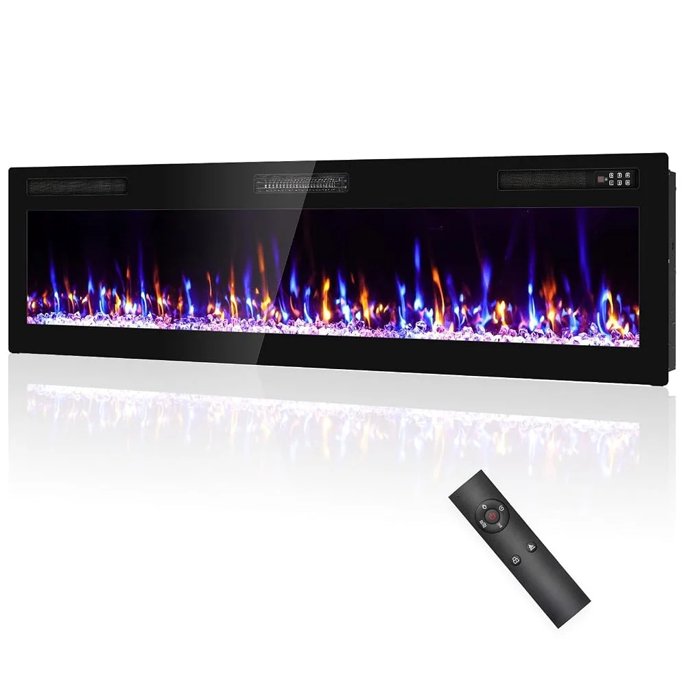 Electric Fireplace 72β Recessed and Wall Mounted Fire Places with Remote Control, Screen Control,Adjustable Flame Colors and Speed
