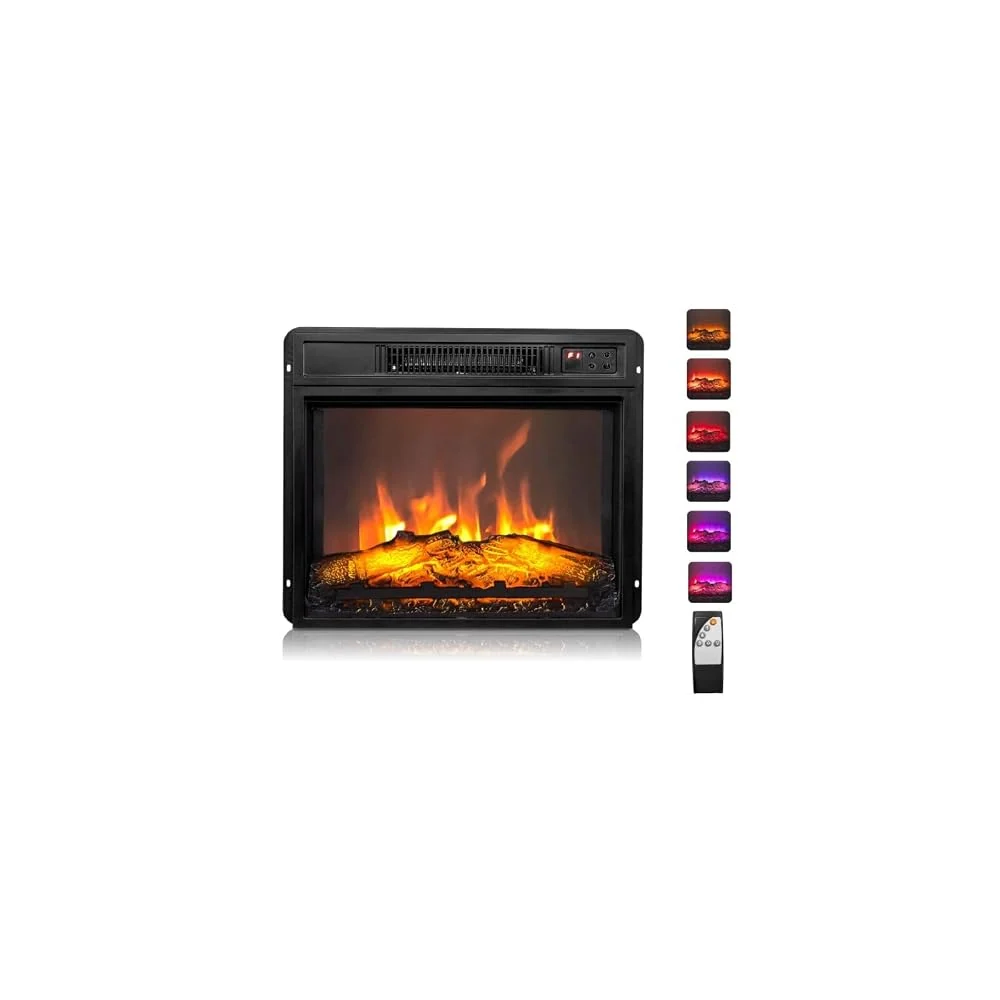 ROVSUN 26" Electric Fireplace Inserts with Remote Control, 1400W Recessed Stove Heater with 8H Timer, 6 Flame Colors, 5 Brightness for Indoor Use, ETL