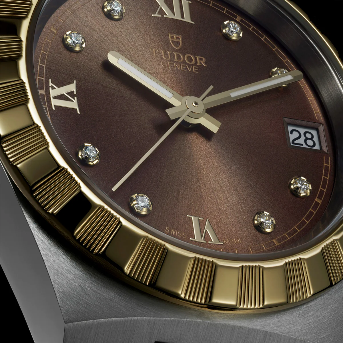[Super Clone]Royal 38mm Two-Tone Brown Diamond Dial Automatic Bracelet Watch