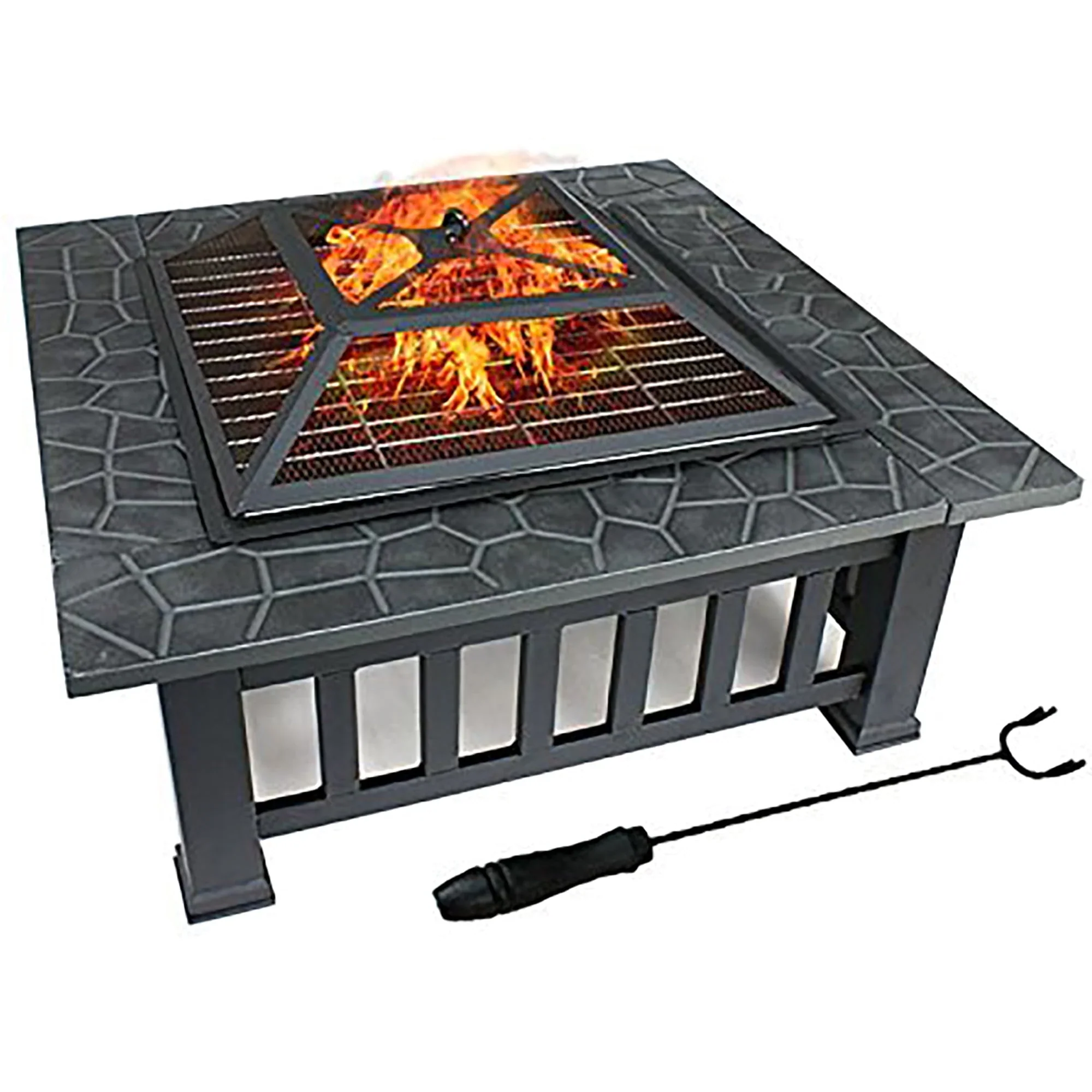 ZENY 32 Outdoor Fire Pit Square Metal Firepit Patio Garden Stove Wood Burning