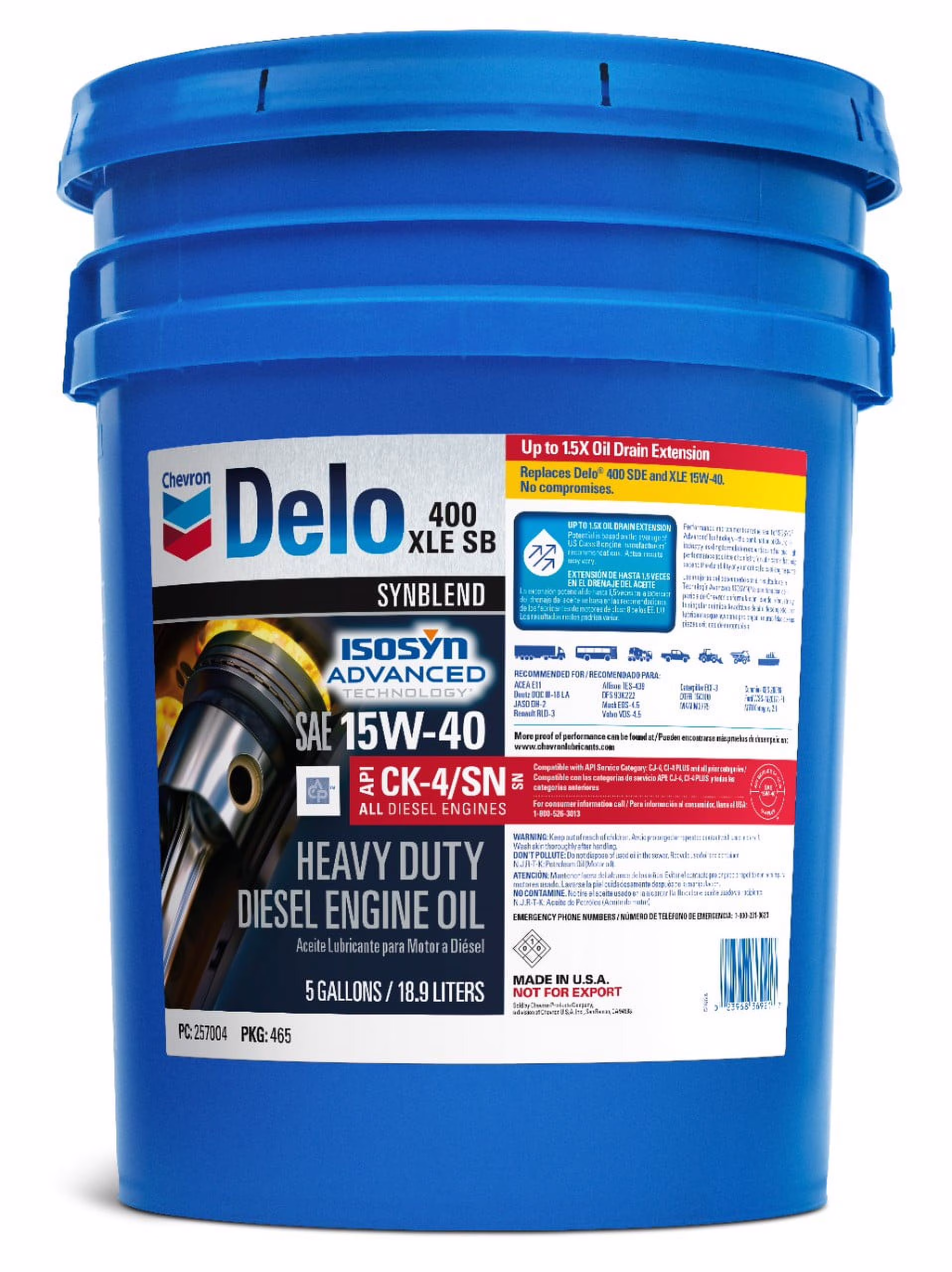 Delo 400 XLE SB Synthetic Blend SAE 15W-40 Heavy-Duty Diesel Motor Oil 5 Gallon(Single)