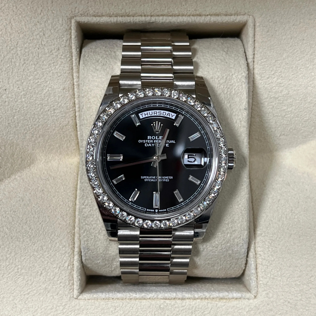 [Super Clone]RLX  Day-Date 40mm 228349RBR-0003 Bright Black Dial President Bracelet