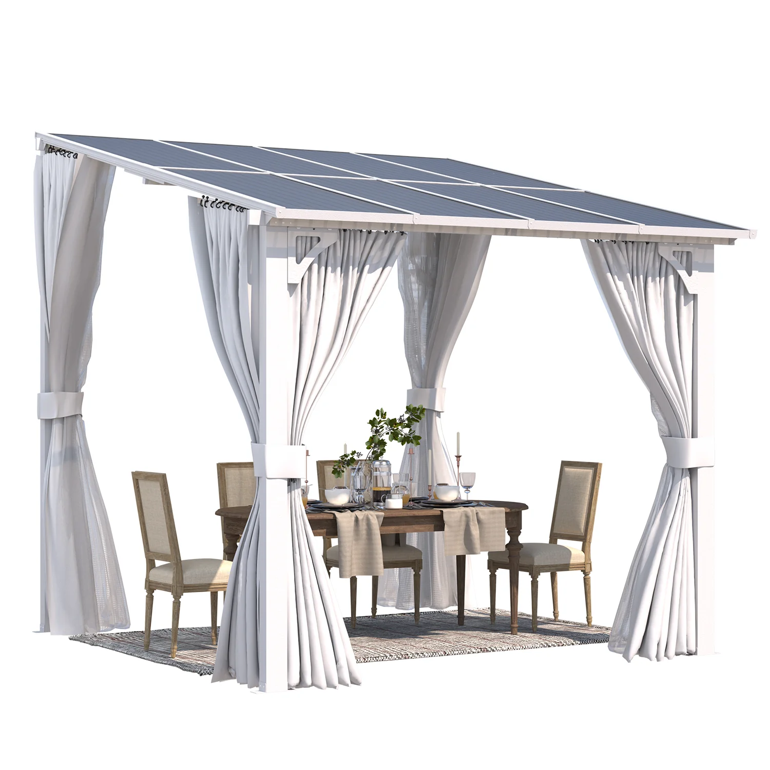 AECOJOY 8'x8' Wall Gazebo with Curtains and Mosquito Netting, White