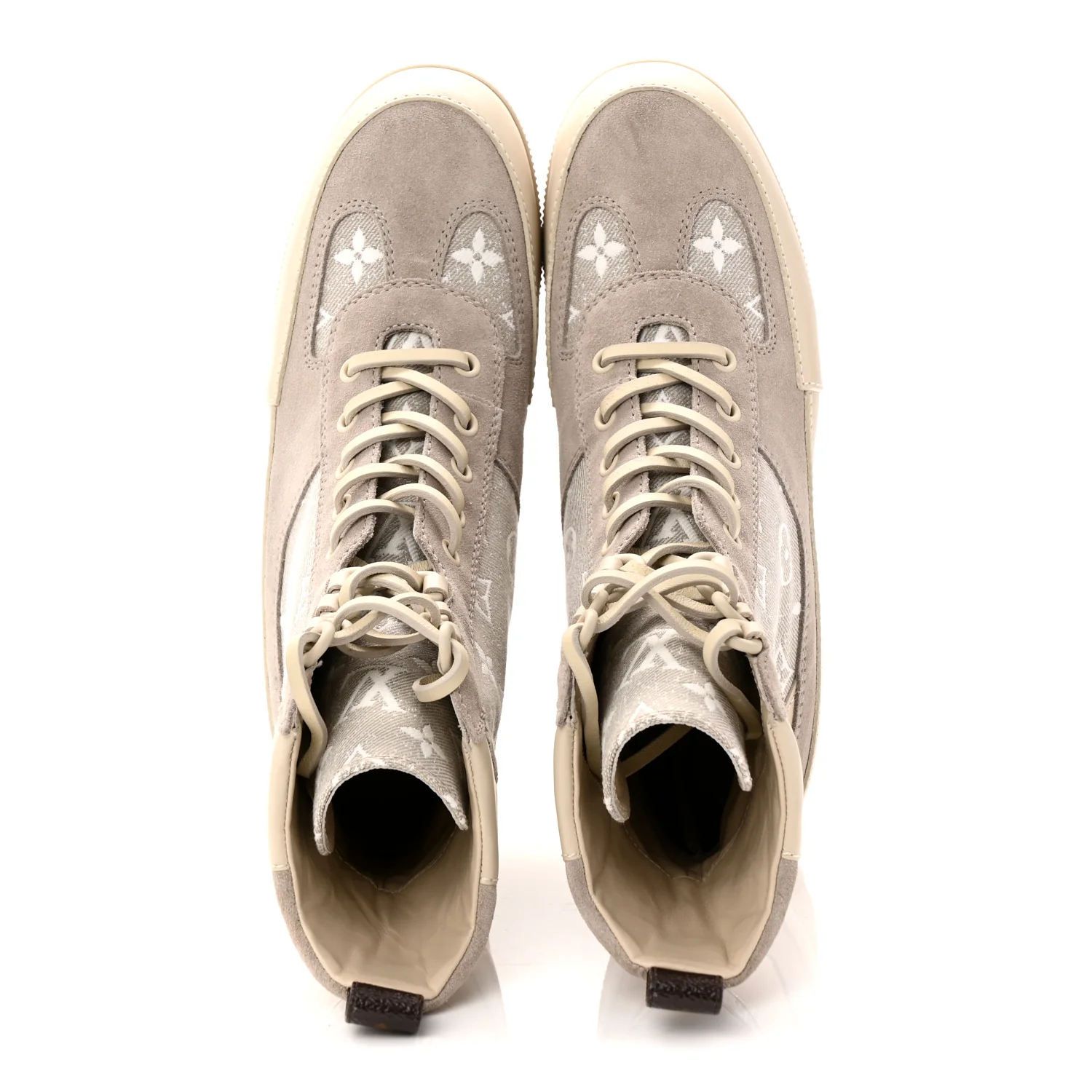 Suede Calfskin Monogram Denim Laureate Platform Desert Boots 38.5 Taupe