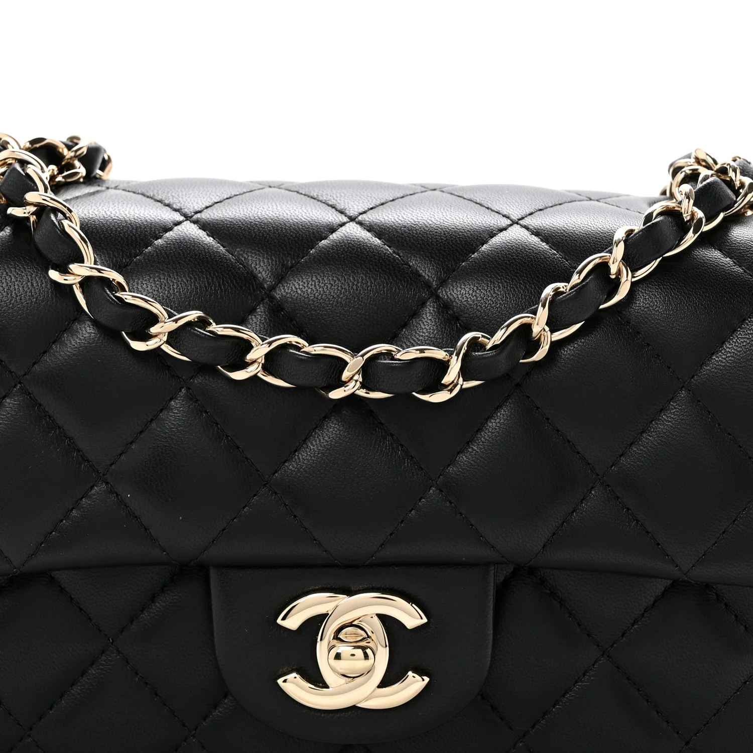 Lambskin Quilted Mini Rectangular Flap Black