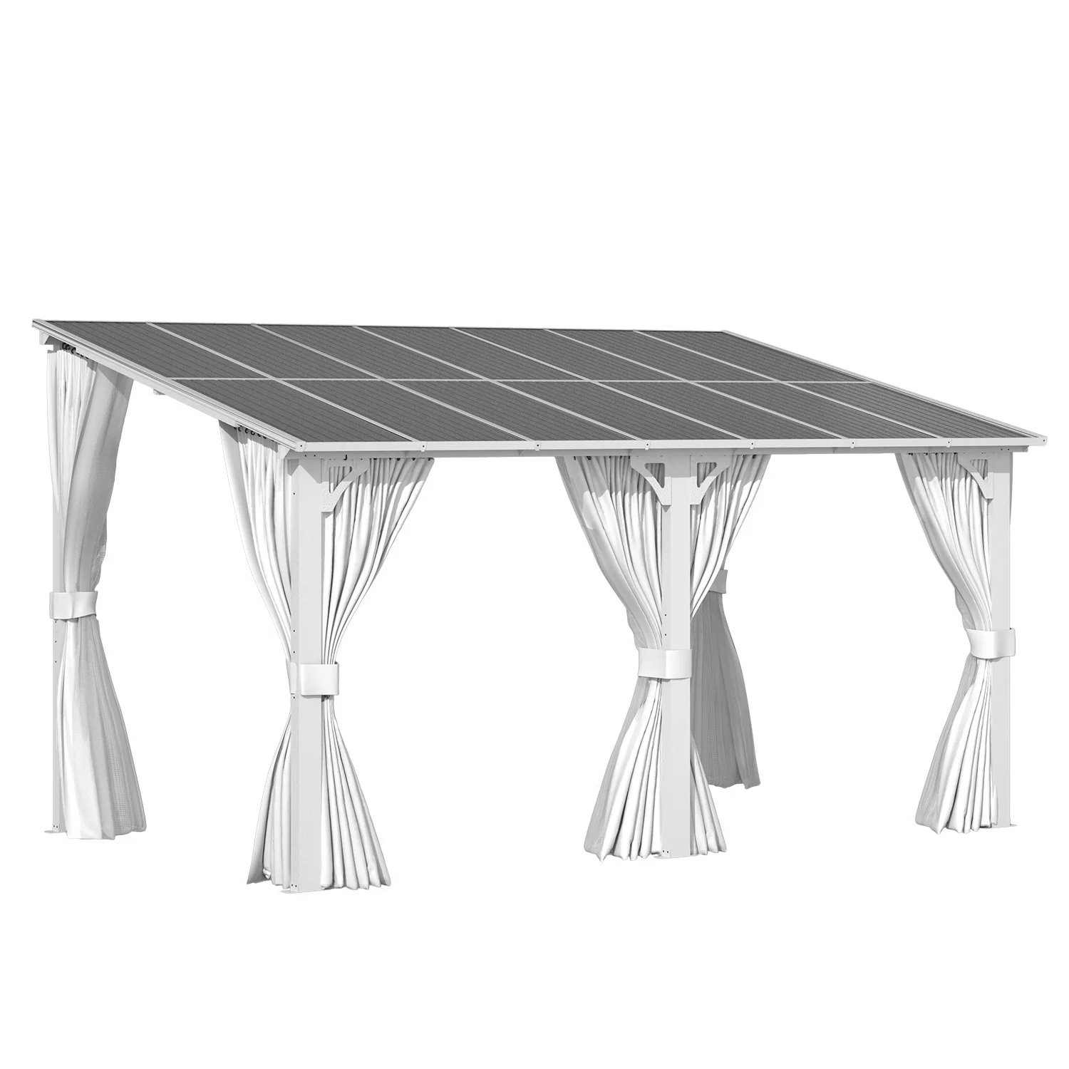 AECOJOY 14'x8' Wall Gazebo with Curtains and Mosquito Netting, White