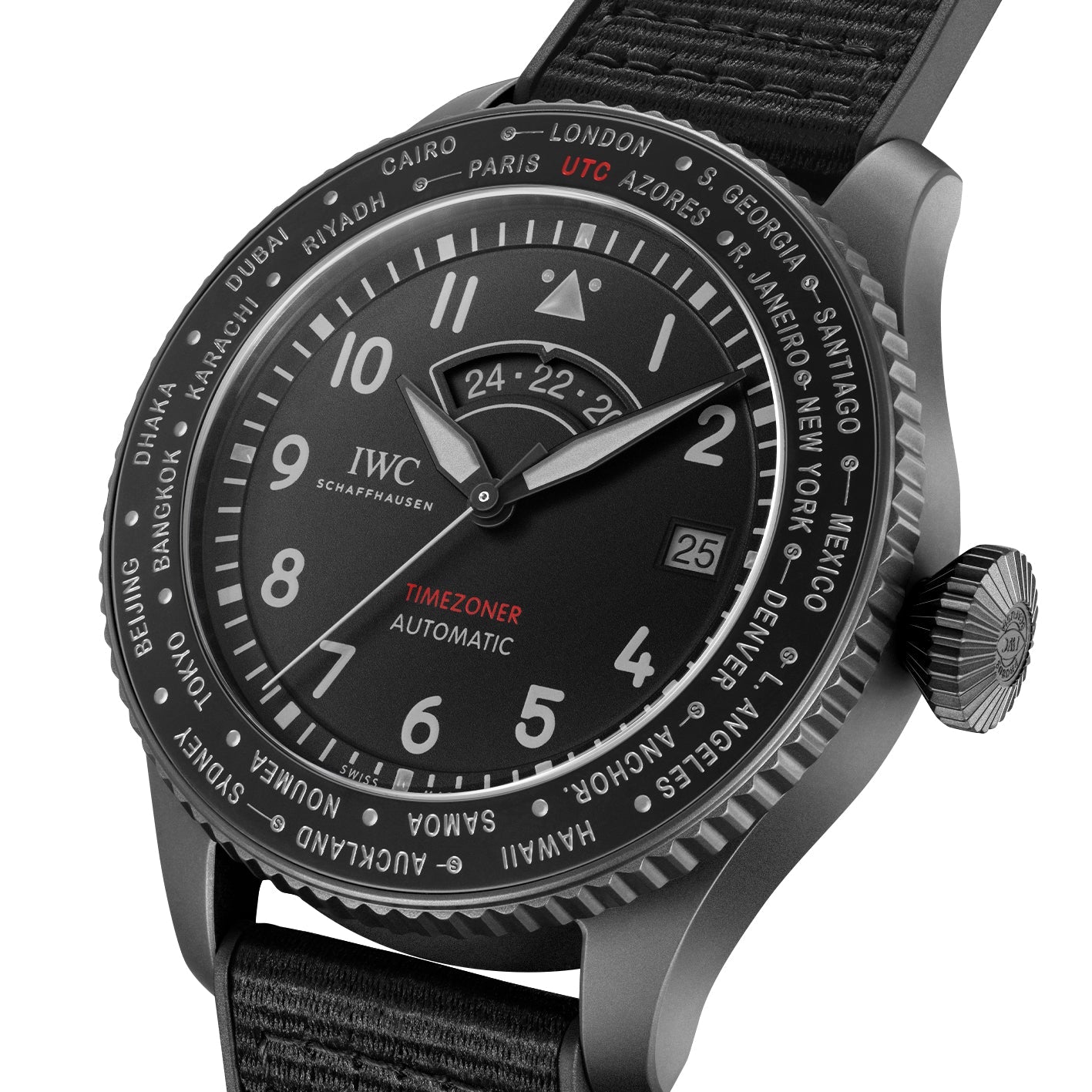 【Super Clone】IWC Pilot's Timezoner Top Gun Ceratanium 46mm Mens Watch Black IW395505