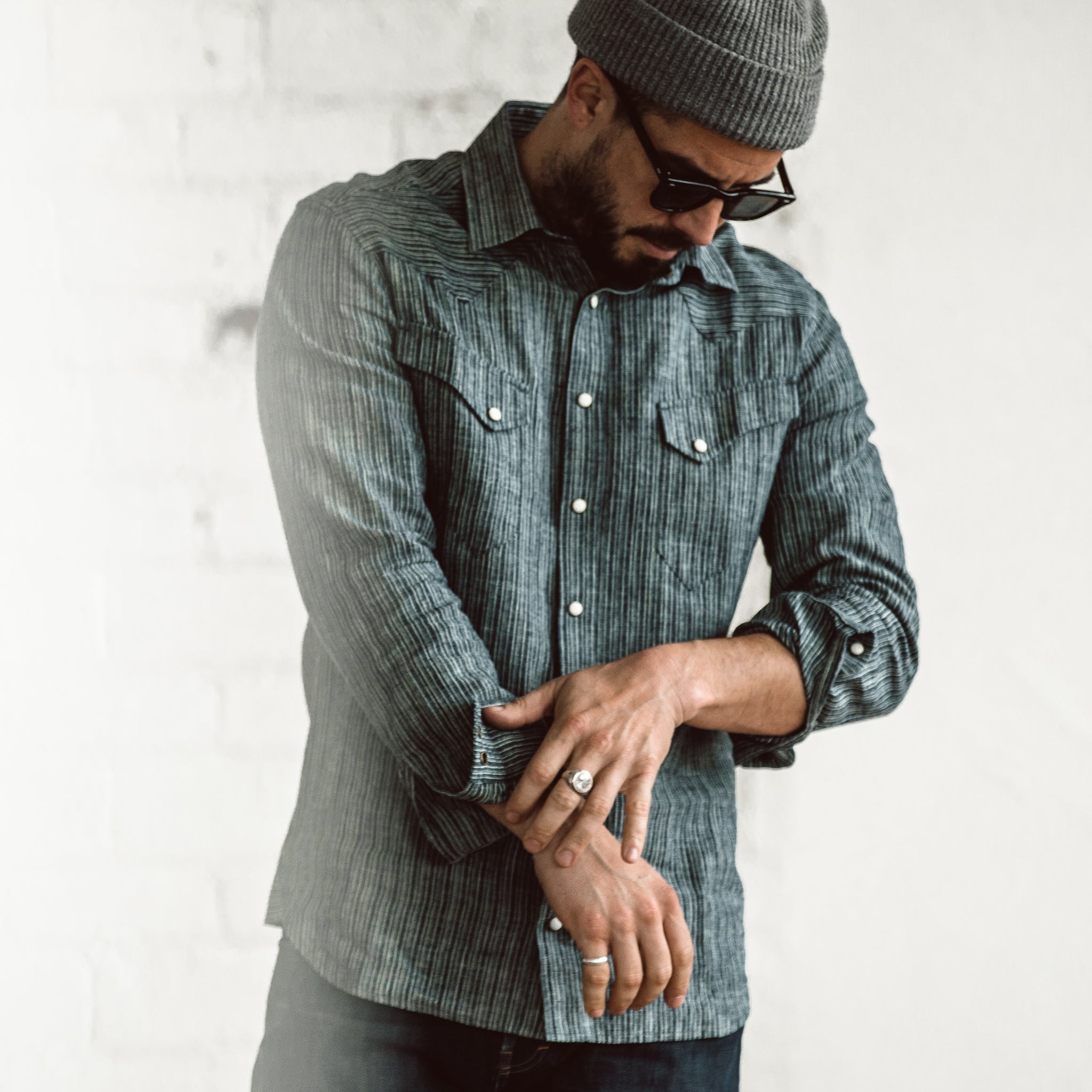 Chemise western en chambray à rayures de chanvre