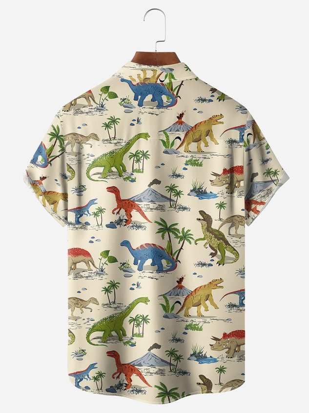 Chemise hawaïenne à manches courtes avec poche poitrine dinosaure