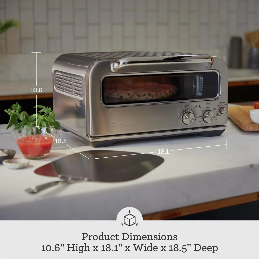 10.3" 1800 Watts Electric Pizza Oven, Silver Brushed Stainless Steel - Image 6