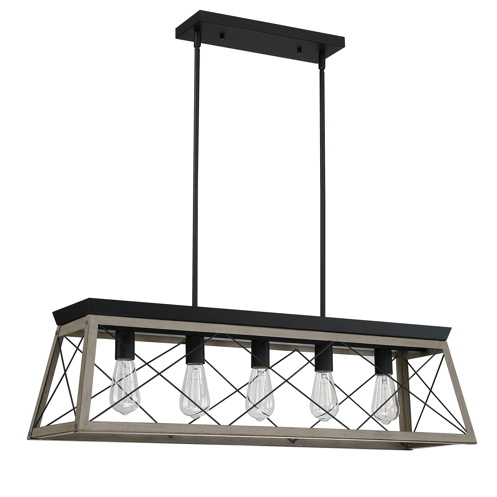 5-Light Farmhouse Matte Black Chandelier Industrial Pendant Lighting for Kitchen Island for Dining Room, Living Room