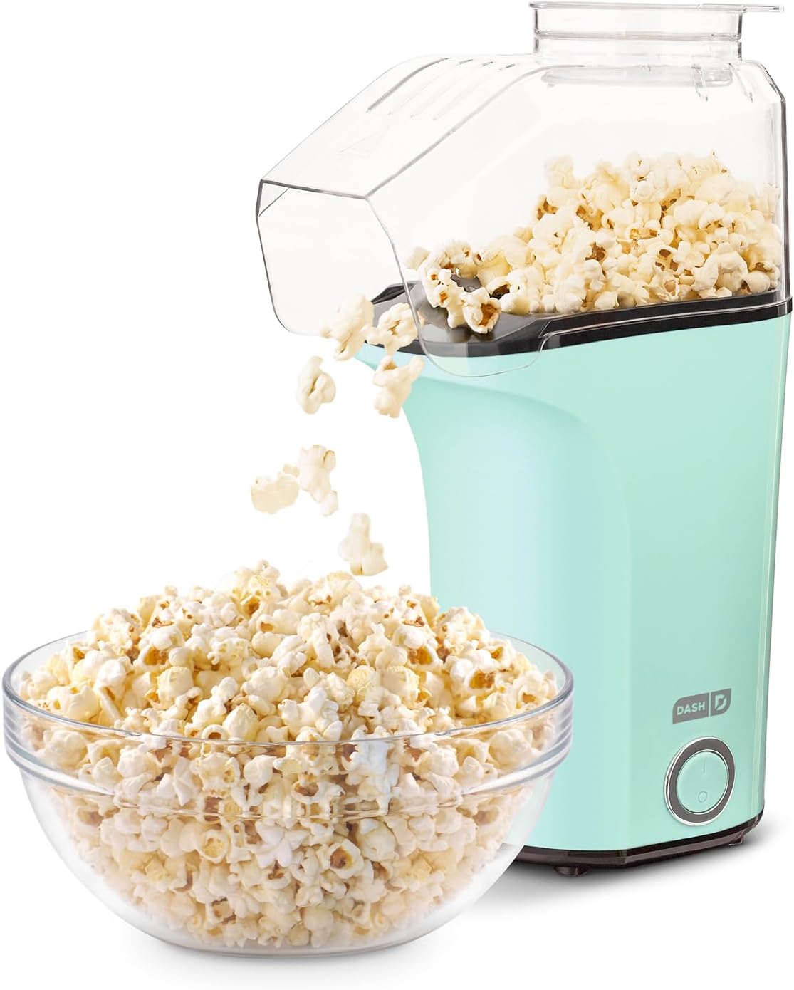Dash Fresh Pop Popcorn Maker, 16-Cup Hot Air Popper, Aqua| Electric Popcorn Machine, Oil-Free Air Popped Popcorn, Built-In Measuring Cup & Butter Melting Tray, Movie Night Snacks
