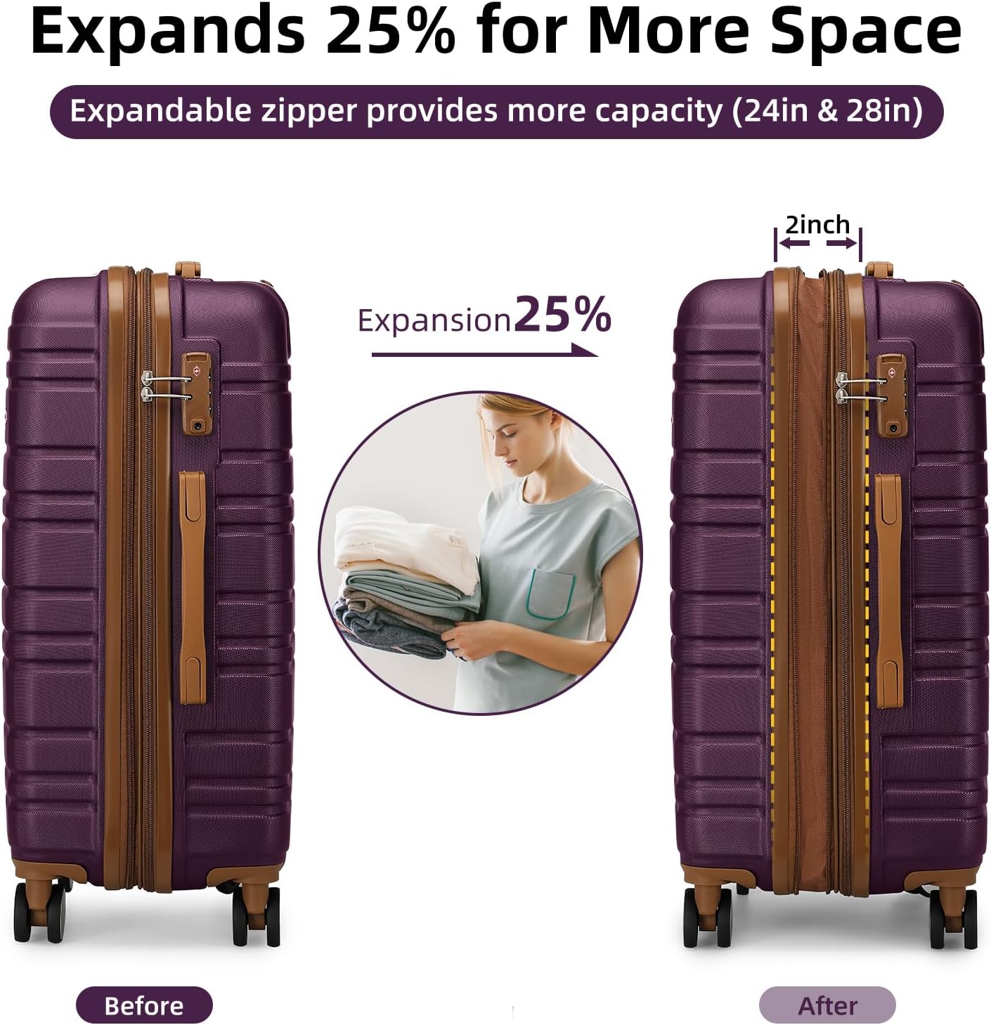Ensemble de 6 valises, ensemble de valises rigides extensibles avec roulettes multidirectionnelles, ensemble de bagages à roulettes légers