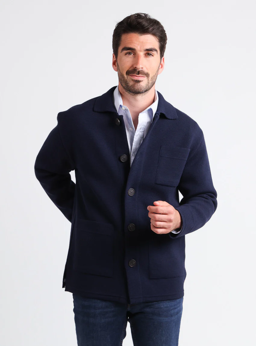 Veste homme en laine bleu marine