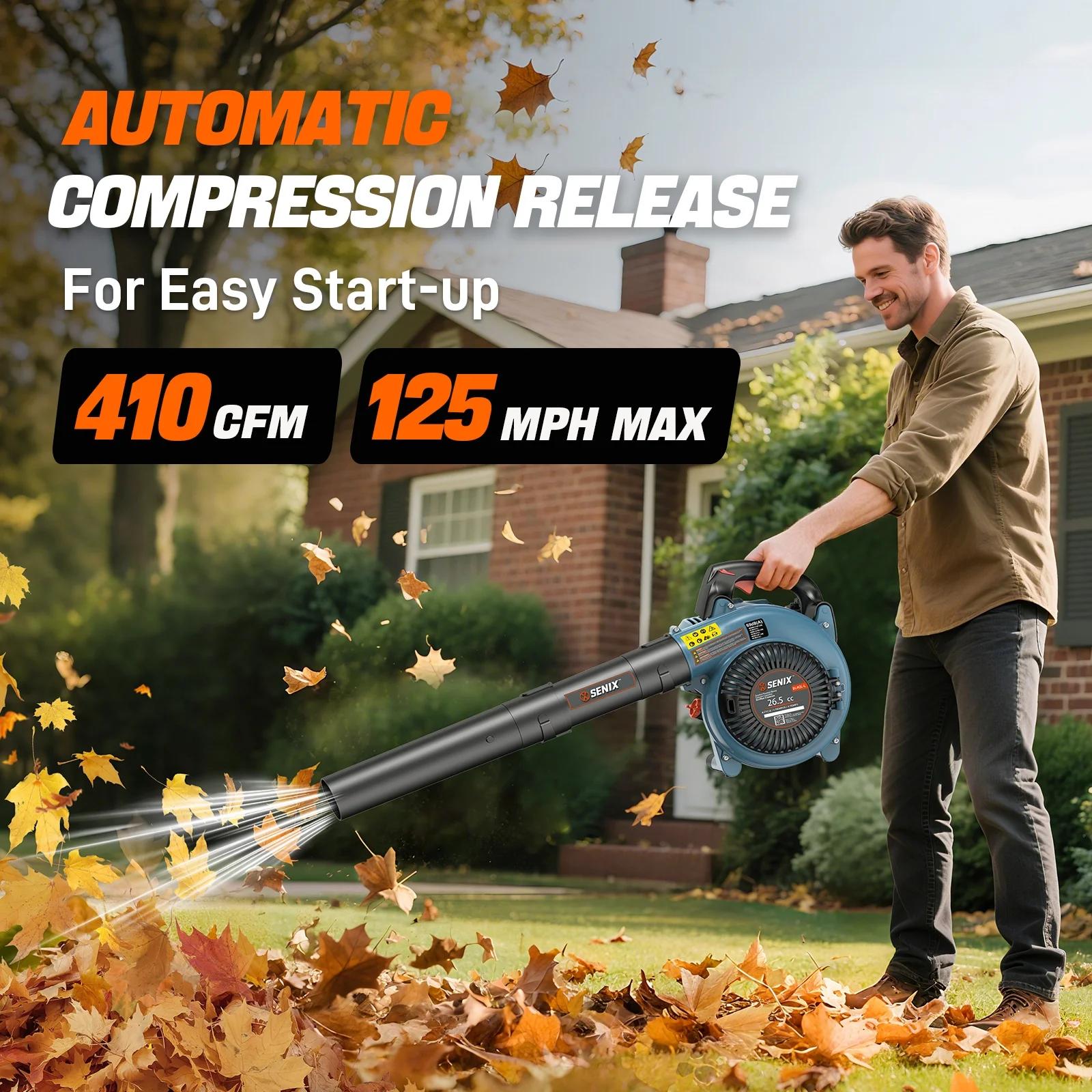4QL 26.5cc 4-Cycle Gas Powered Leaf Blower, 410 CFM/125 MPH, Dual-Grip Handle, Lightweight, BL4QL-L(26.5cc 410CFM-Handheld) - Image 4