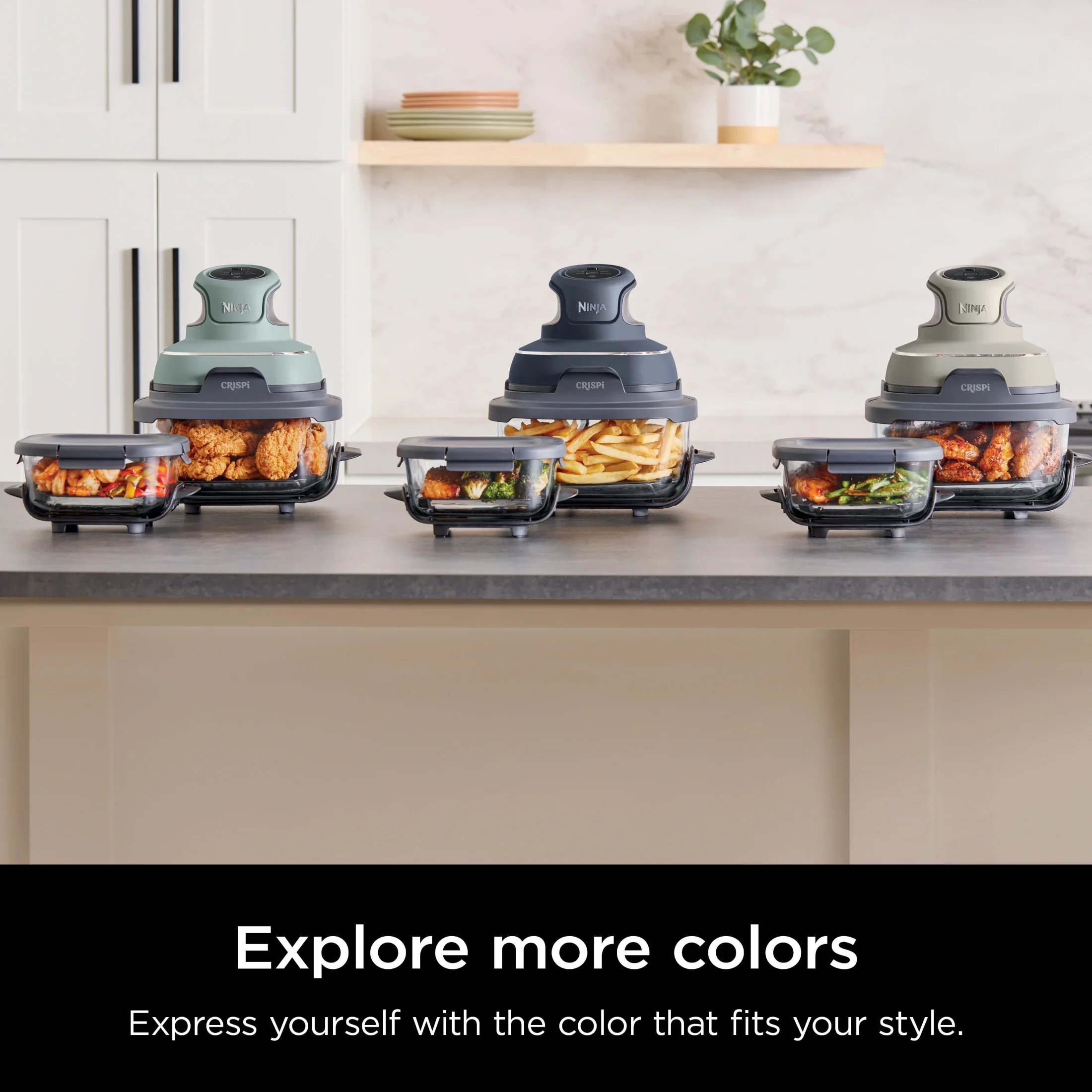 Ninja Crispi 4-in-1 Portable Glass Air Fryer Cooking System, 4-Qt & 6-Cup Containers, Cyberspace