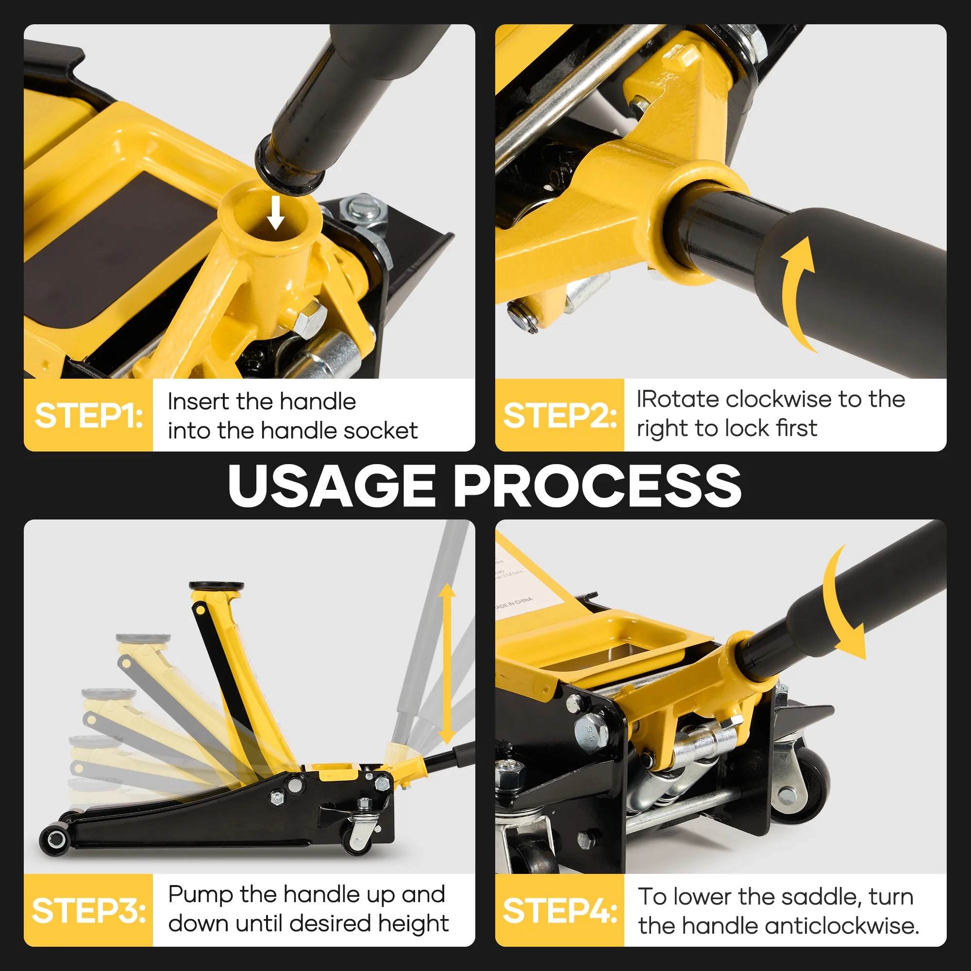 3 Ton Low Profile Floor Jack, Dual Piston Hydraulic Pump, Heavy Duty All Steel Construction, Lifting Range 2.8"-19.7", Use for Car, SUV, Mini RV, Light Truck, Yellow - Image 9