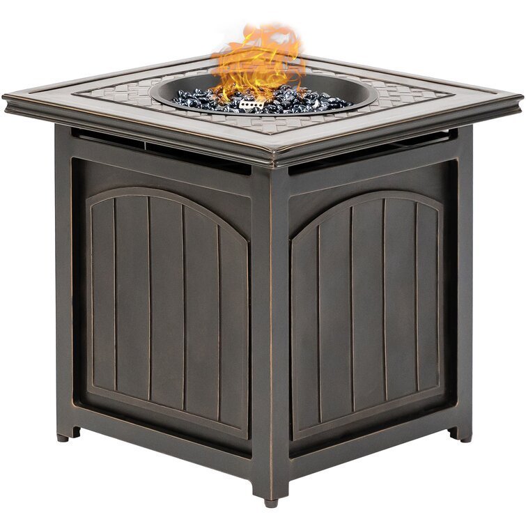 💥Liquidation🔥Ensemble de conversation 5 pièces en acier avec foyer extérieur, coussins bleu marine, fauteuils pivotants et table de foyer carrée