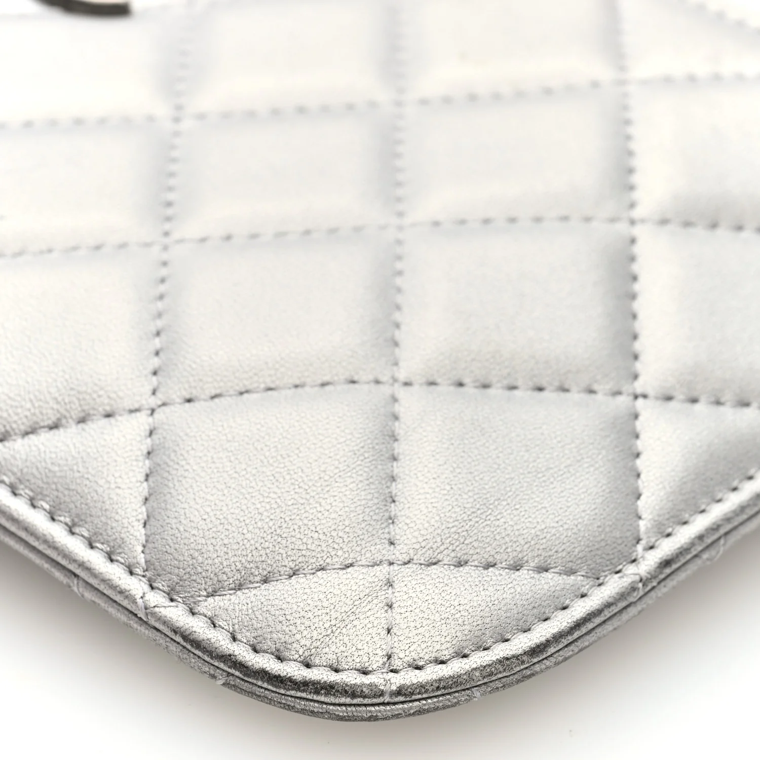 Metallic Lambskin Quilted Clutch With Chain Silver
