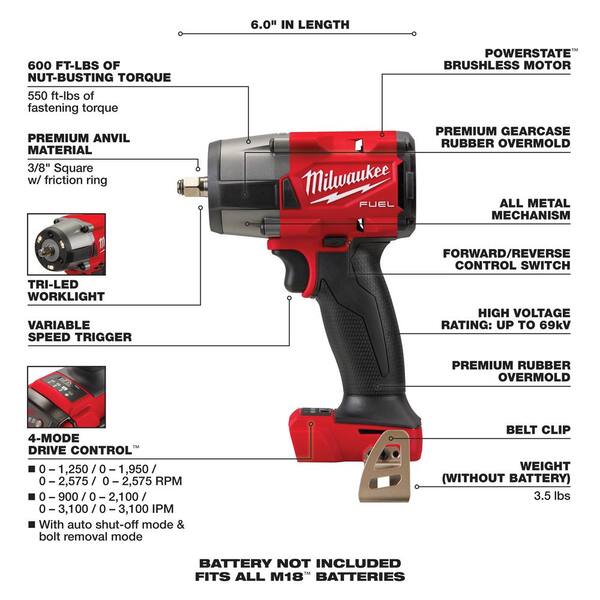 M18 FUEL 18V Lithium-Ion Brushless Cordless 1/2 in. and 3/8 in. Impact Wrench with Friction Ring (2-Tool) - Image 5
