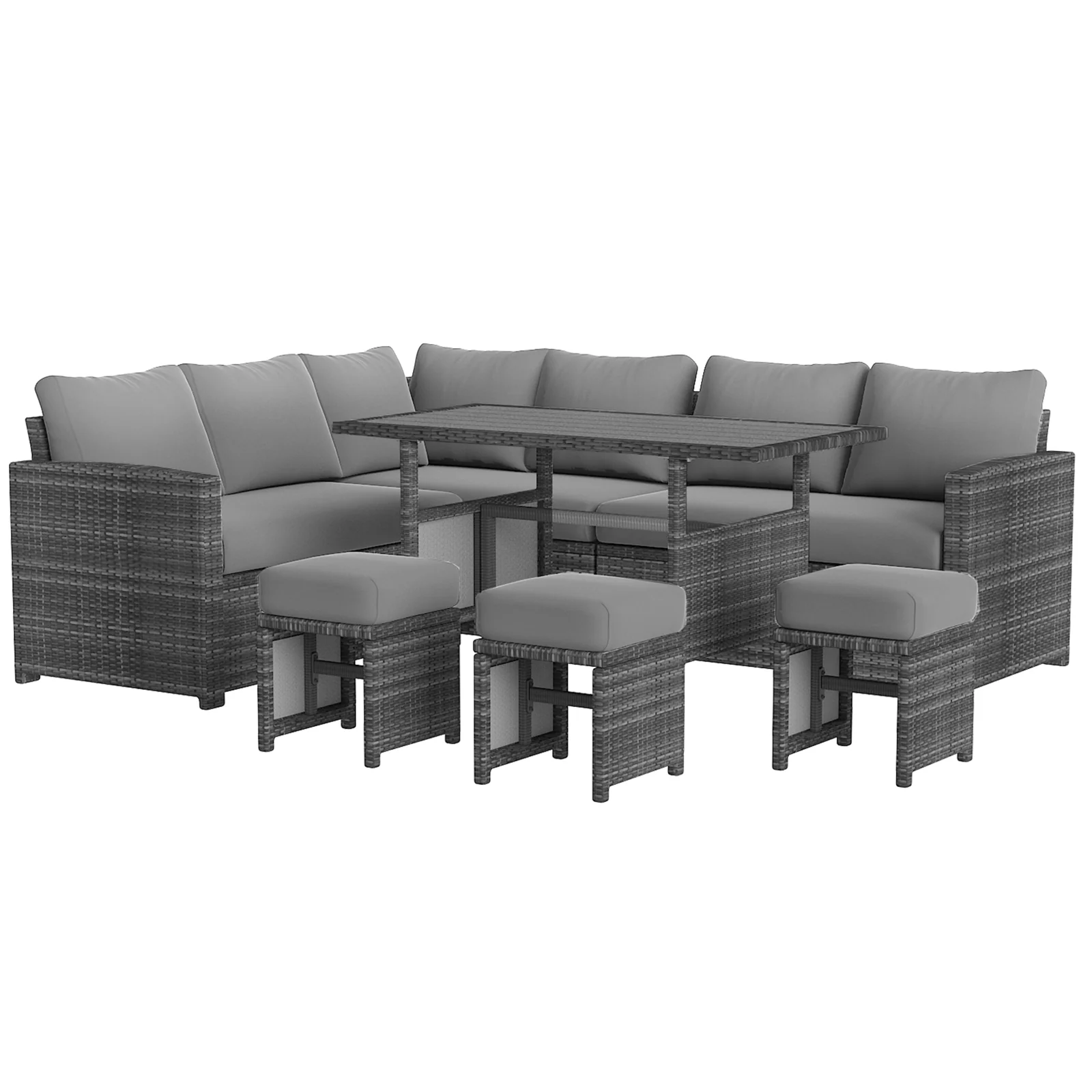AECOJOY 7 Pieces Outdoor Wicker Rattan Dining Sofa Set, Gray