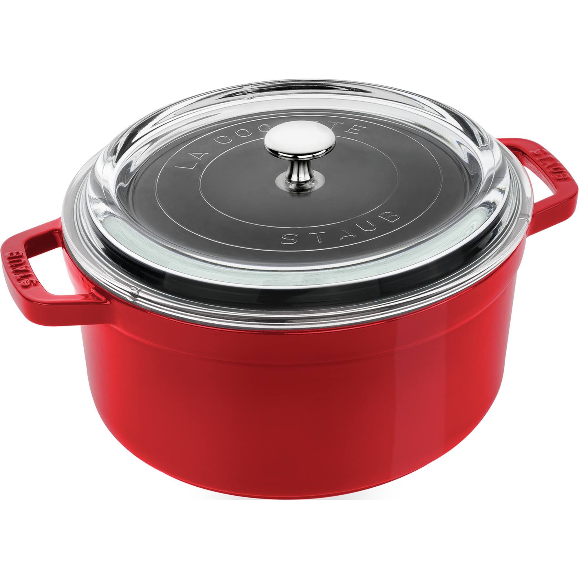 Staub 4-Quart Cast Iron Round Cocotte with Glass Lid - Cherry