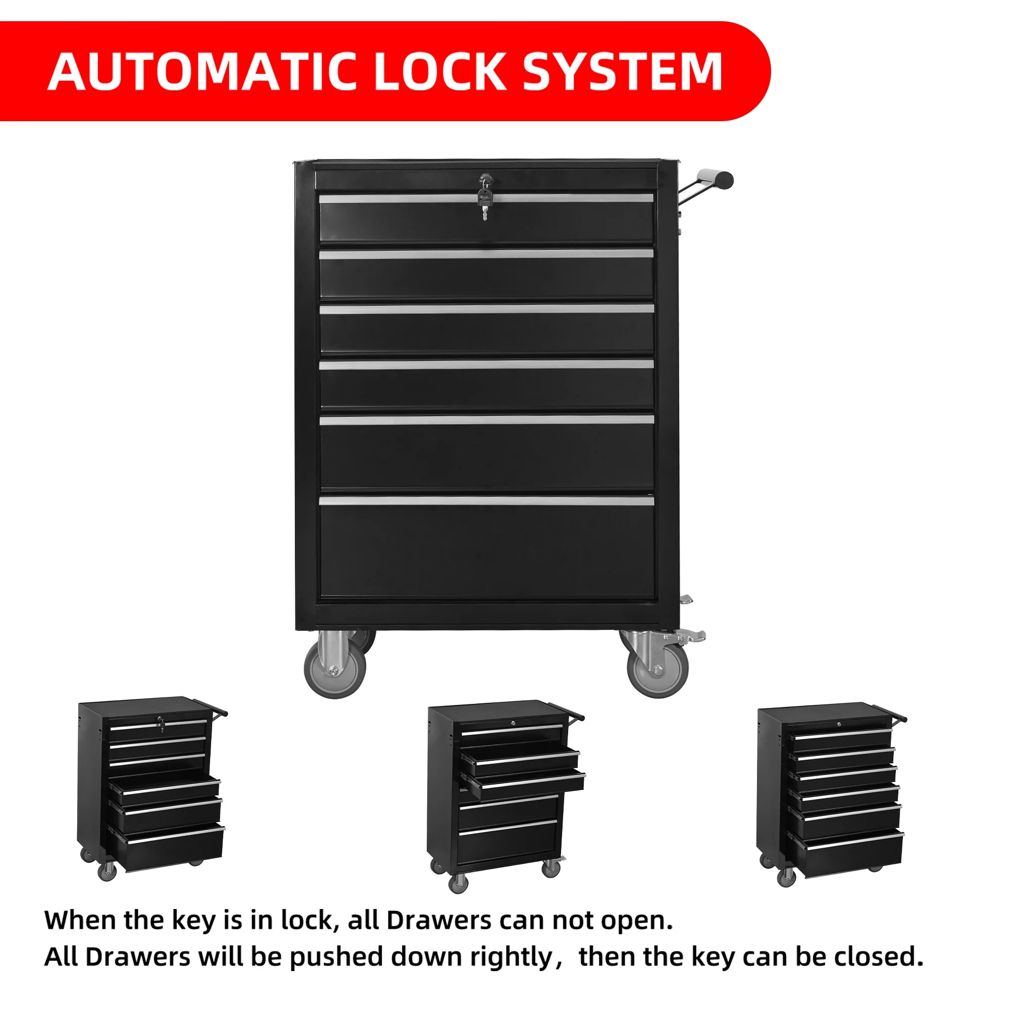 6 - Drawer Rolling Tool Chest Cabinet, Large Capacity Metal Tool Box with Wheels