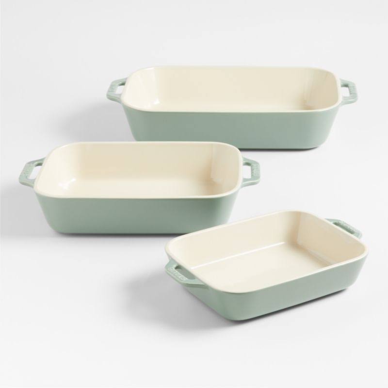 Staub 3-Piece Eucalyptus Green Ceramic Baking Dish Set | Crate & Barrel