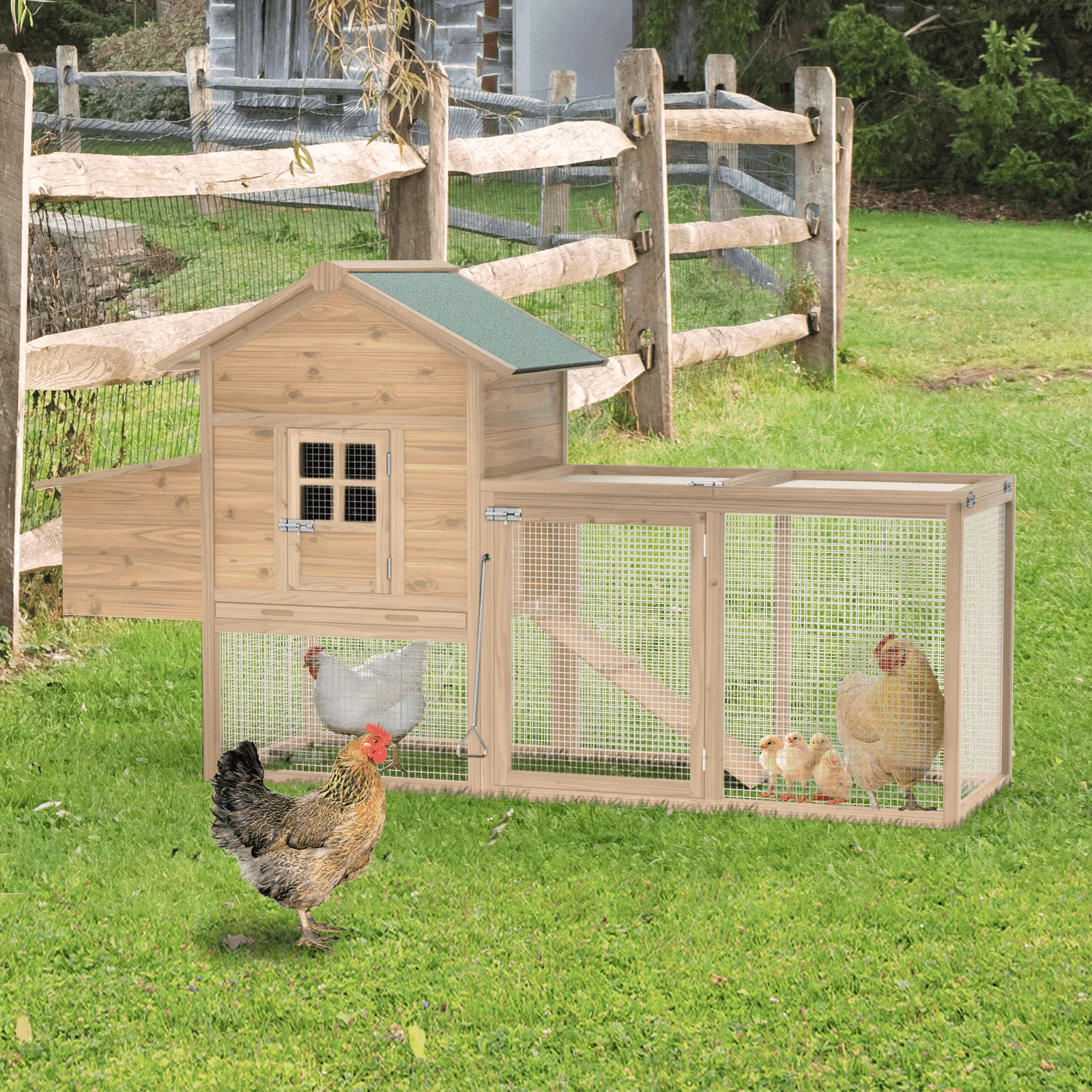 Large Removable Chicken Coop for 4-5 Chickens,with 2 Story Poultry Cage,Nesting Box,Pull Out Trays, Brown(Single/Brown) - Image 3