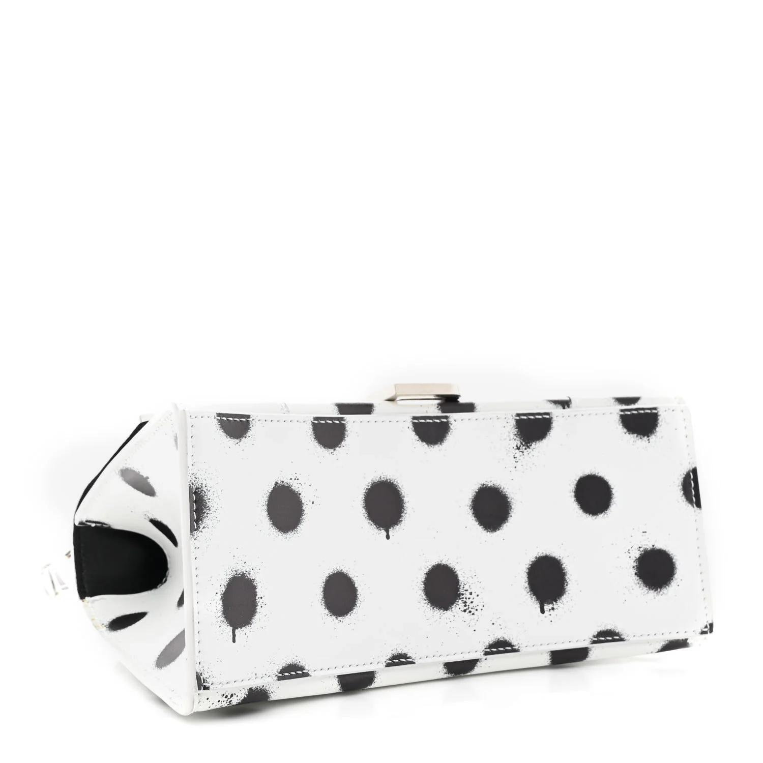 Smooth Calfskin Spray Polka Dot Small Hourglass Top Handle Bag White Black