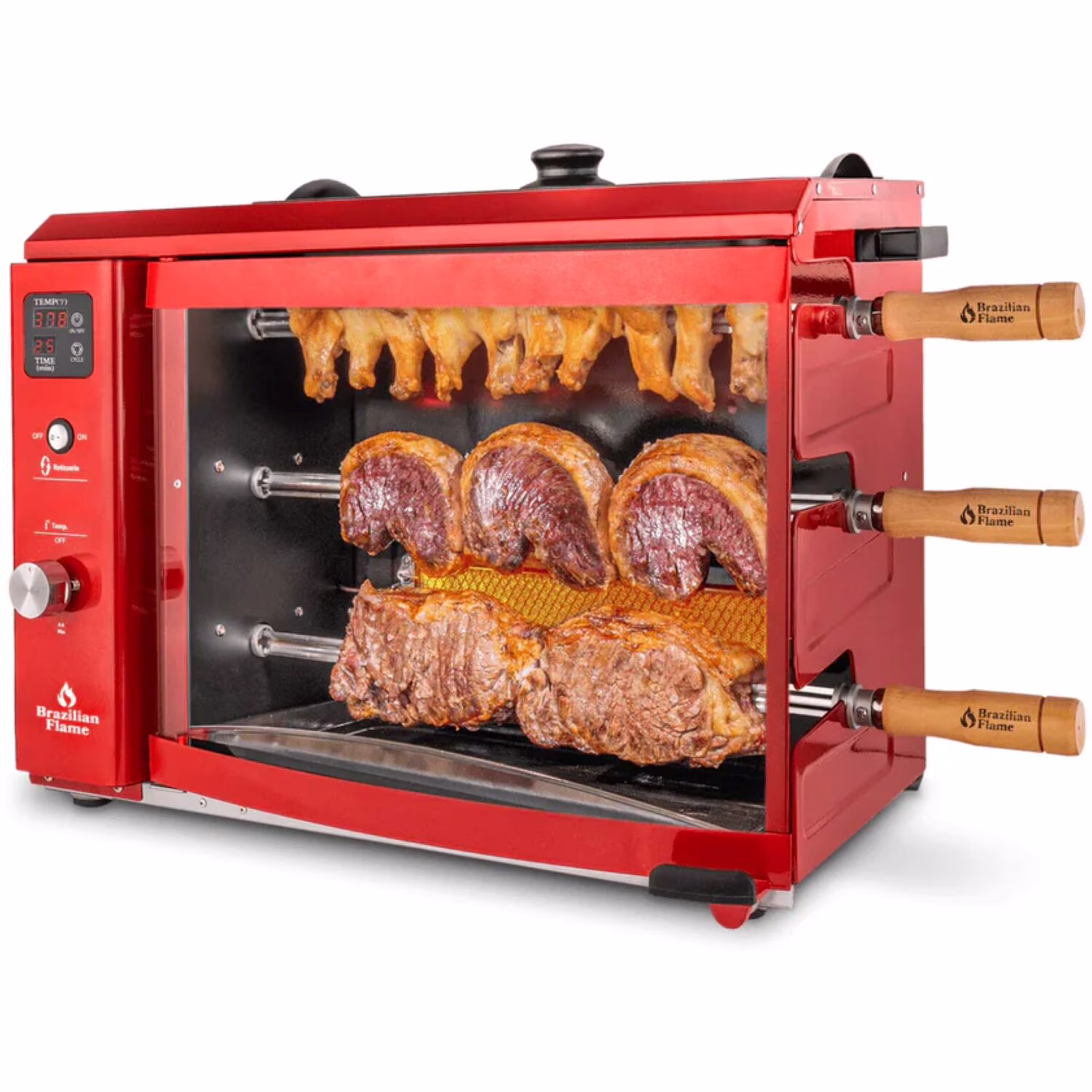 2-Skewer Brazilian Rotisserie Electric Grill in Red(Red)