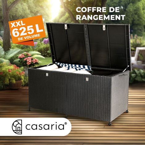 Coffre de rangement en polyrotin 625 litres XXL sur roulettes Coffre de jardin Coffre de coussin Banc noir Vérins à gaz — vue 4