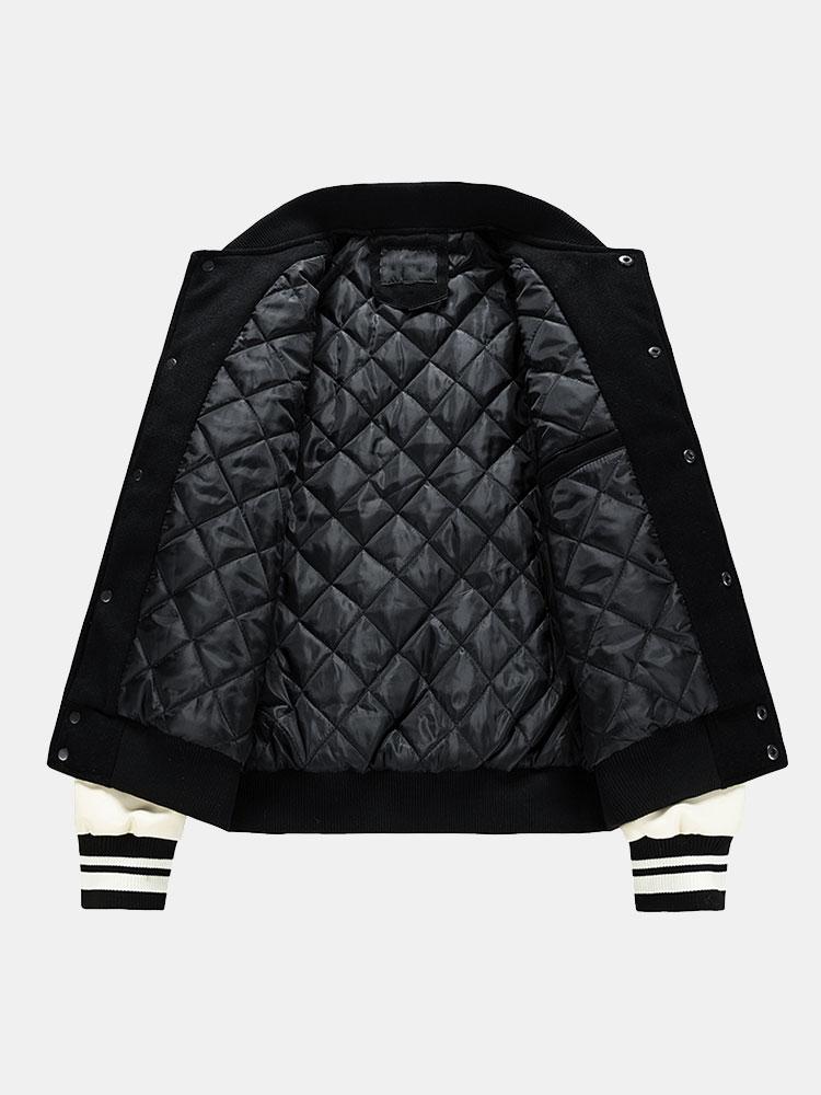 Veste de baseball contrastée en PU aspect laine.