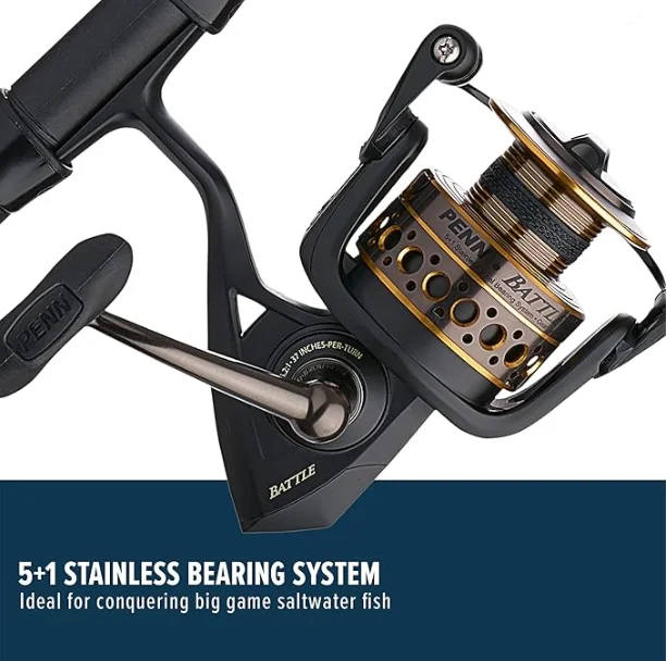 PENN 7' Battle Spinning Fishing Rod and Reel Combo Kit, Size 5000 Reel with Cover, Moderate Action