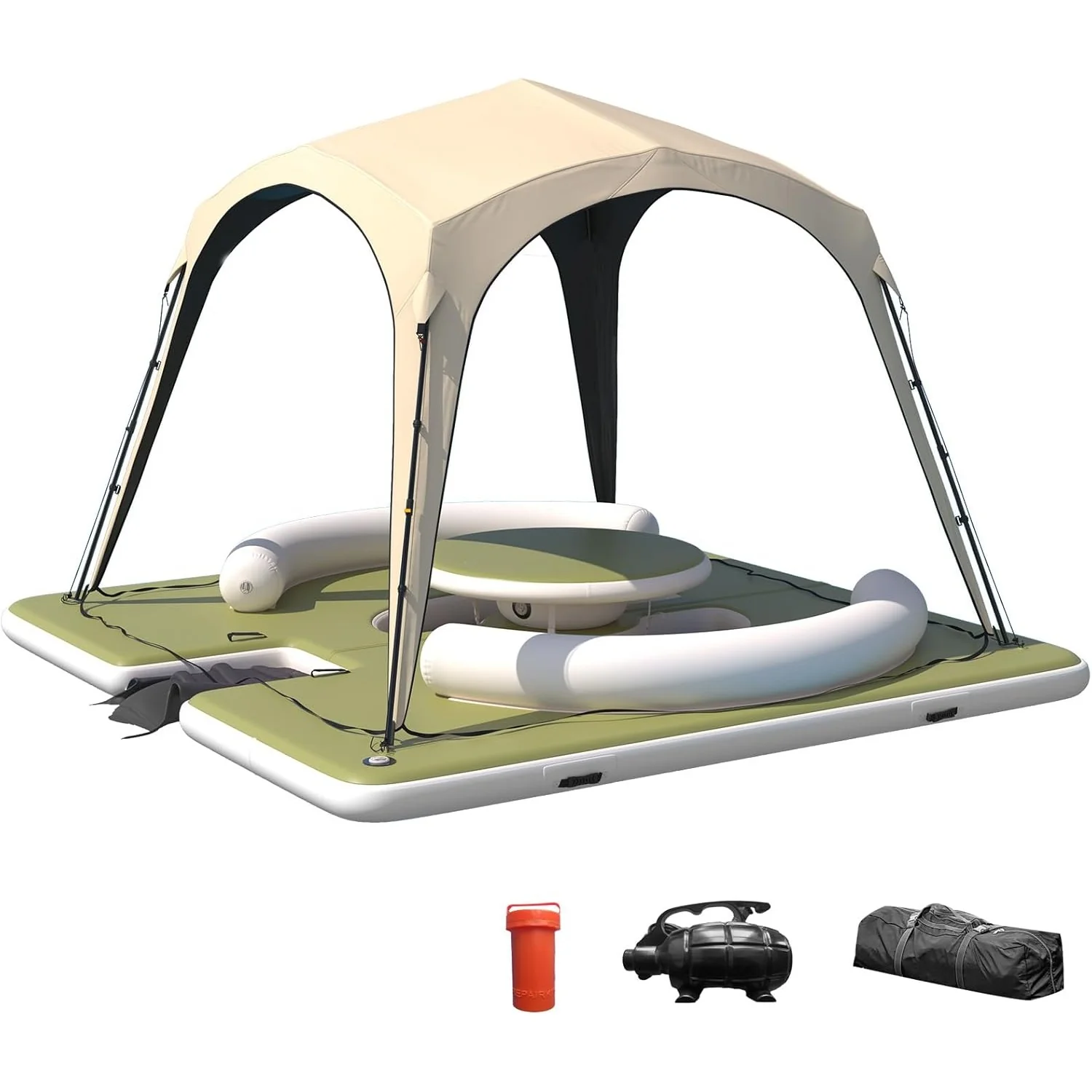 AECOJOY Premium Floating Dock Lounge with Canopy, 11.15ft x 11.15ft Inflatable Water Platform with Ladder
