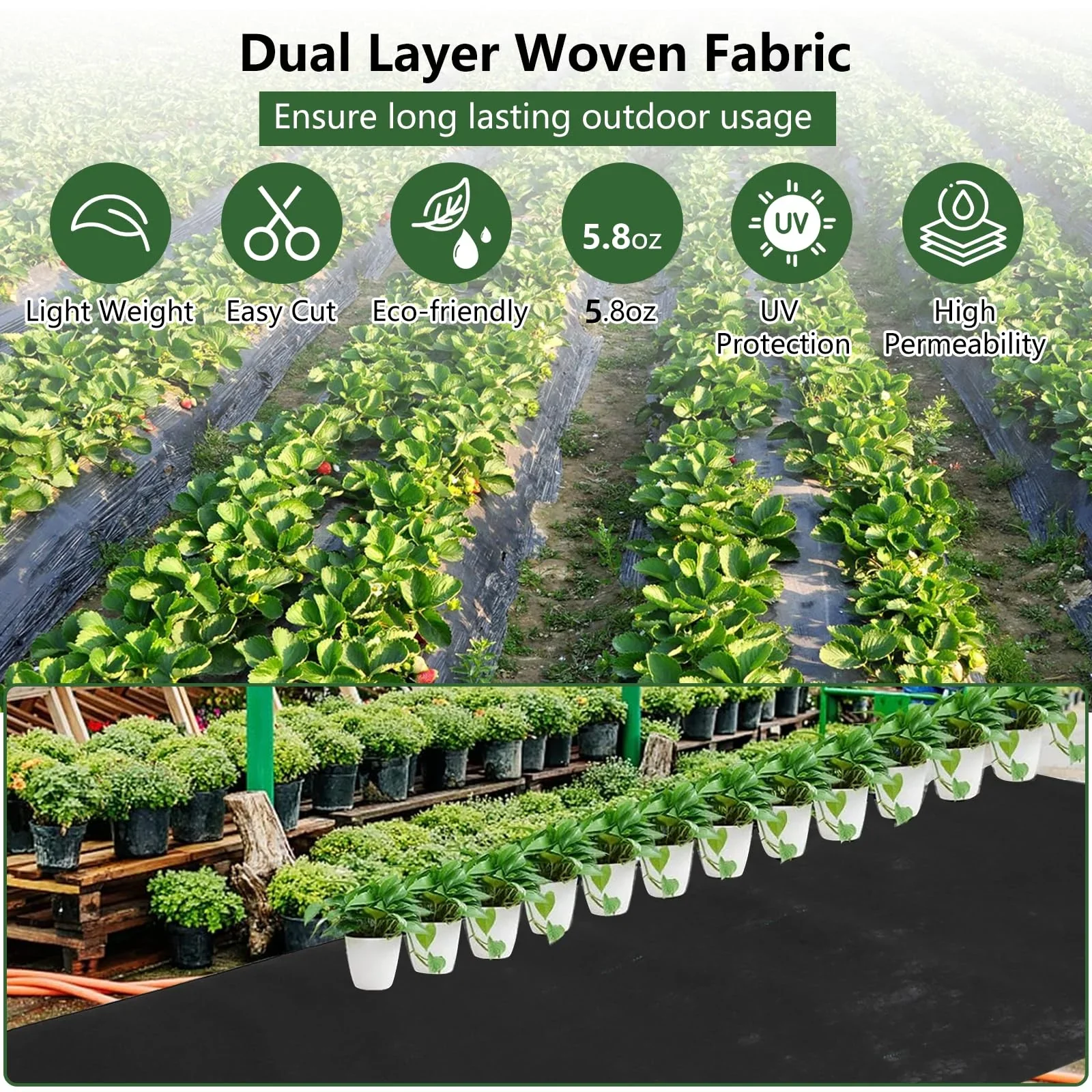 5.8oz Woven Weed Barrier Fabric - Double Layer Heavy Duty Ground Cover, 3ft x 300ft Commercial Grade Roll | UV-Resistant Landscape Fabric for Gardening Beds, Yard, Farm & Agricultural Matting